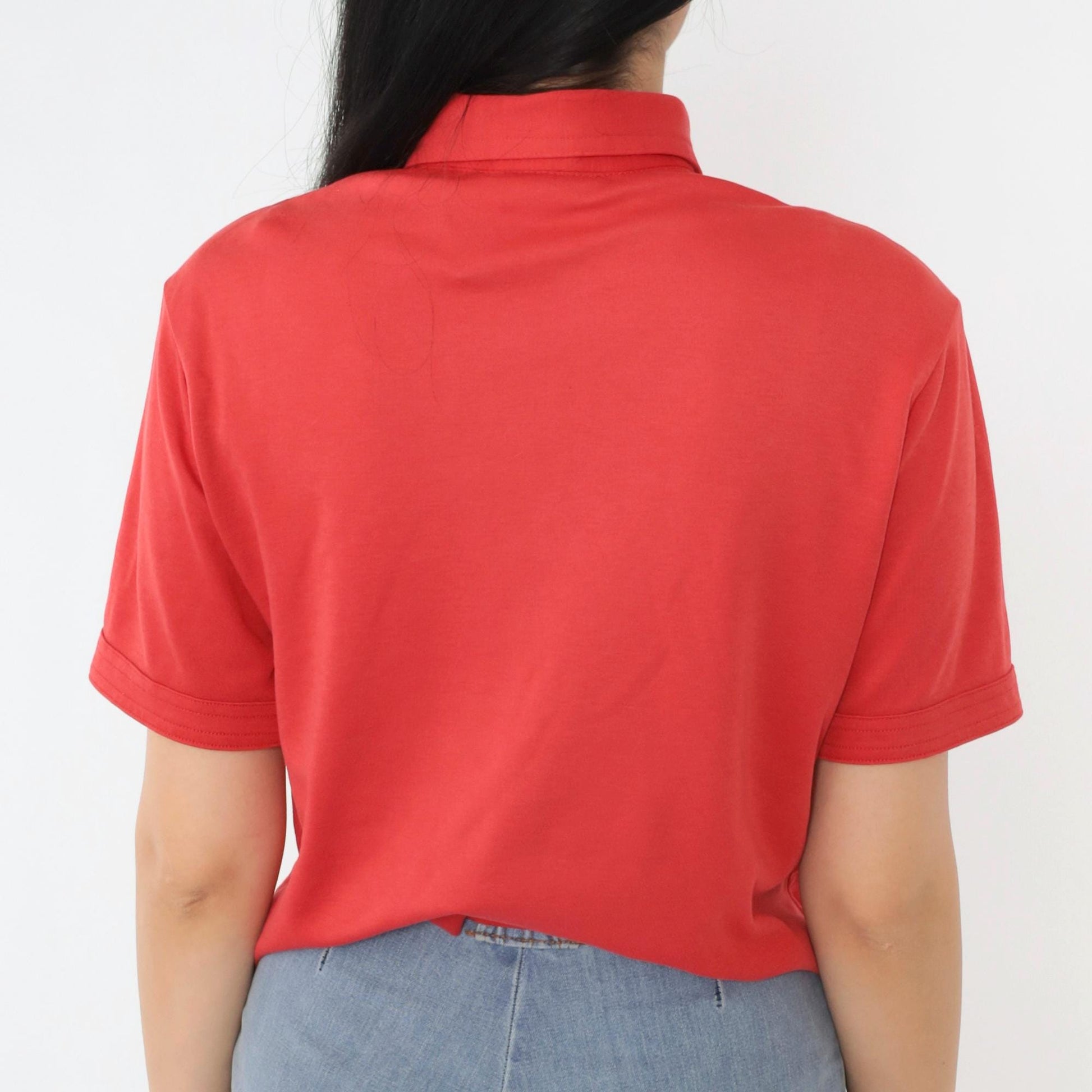 90s Red Polo Shirt Cropped Raw Hem Chest Pocket Medium M