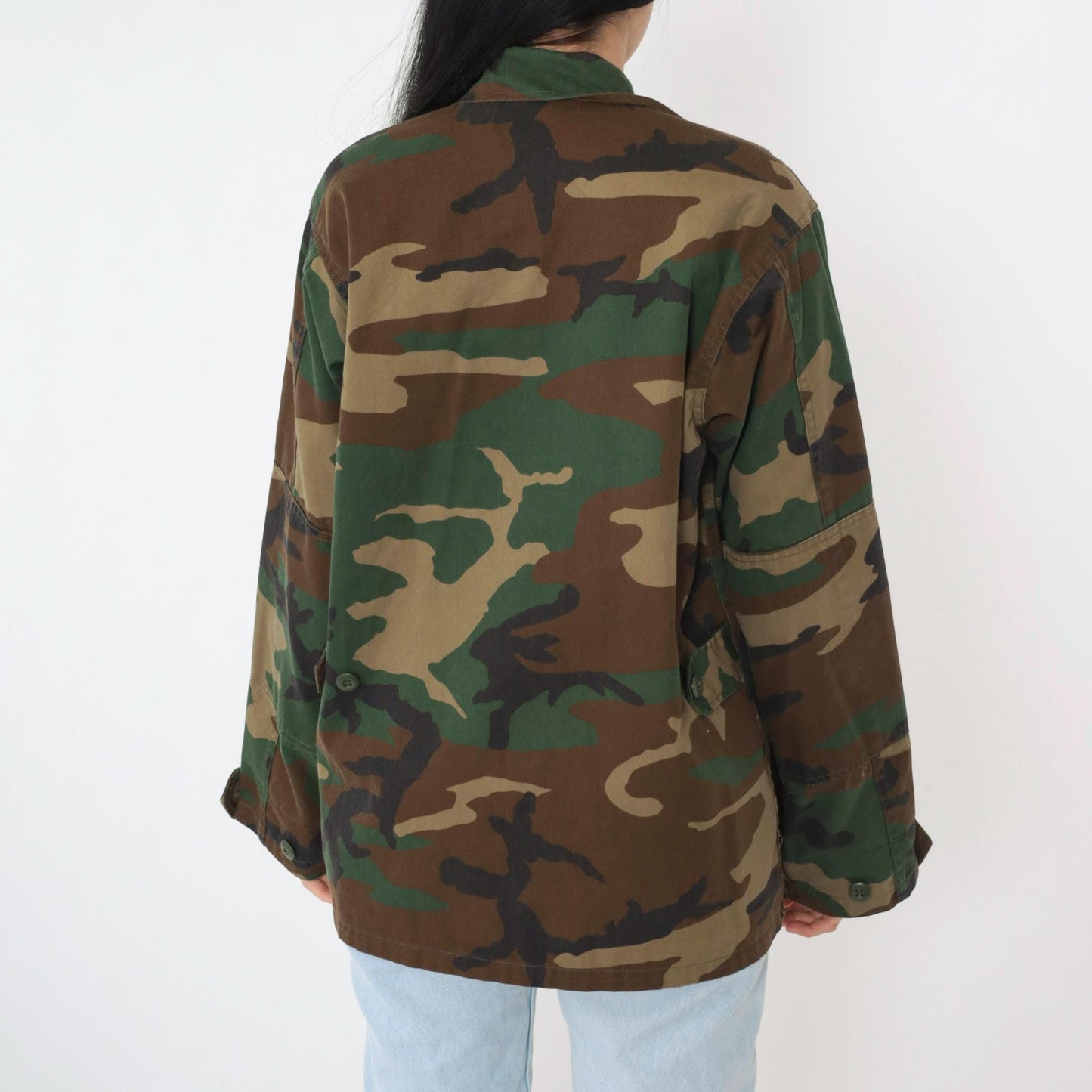 90s Woodland Camouflage Military Jacket Button Front Utility XSmall