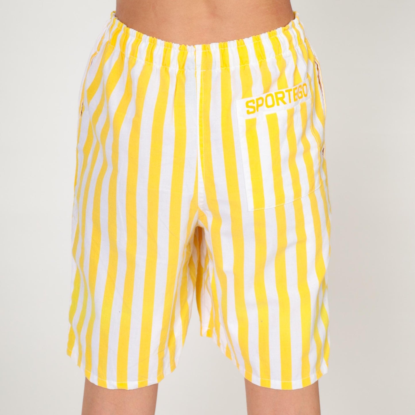 90s Sportego Striped Bermuda Shorts Yellow White Elastic Waist Small