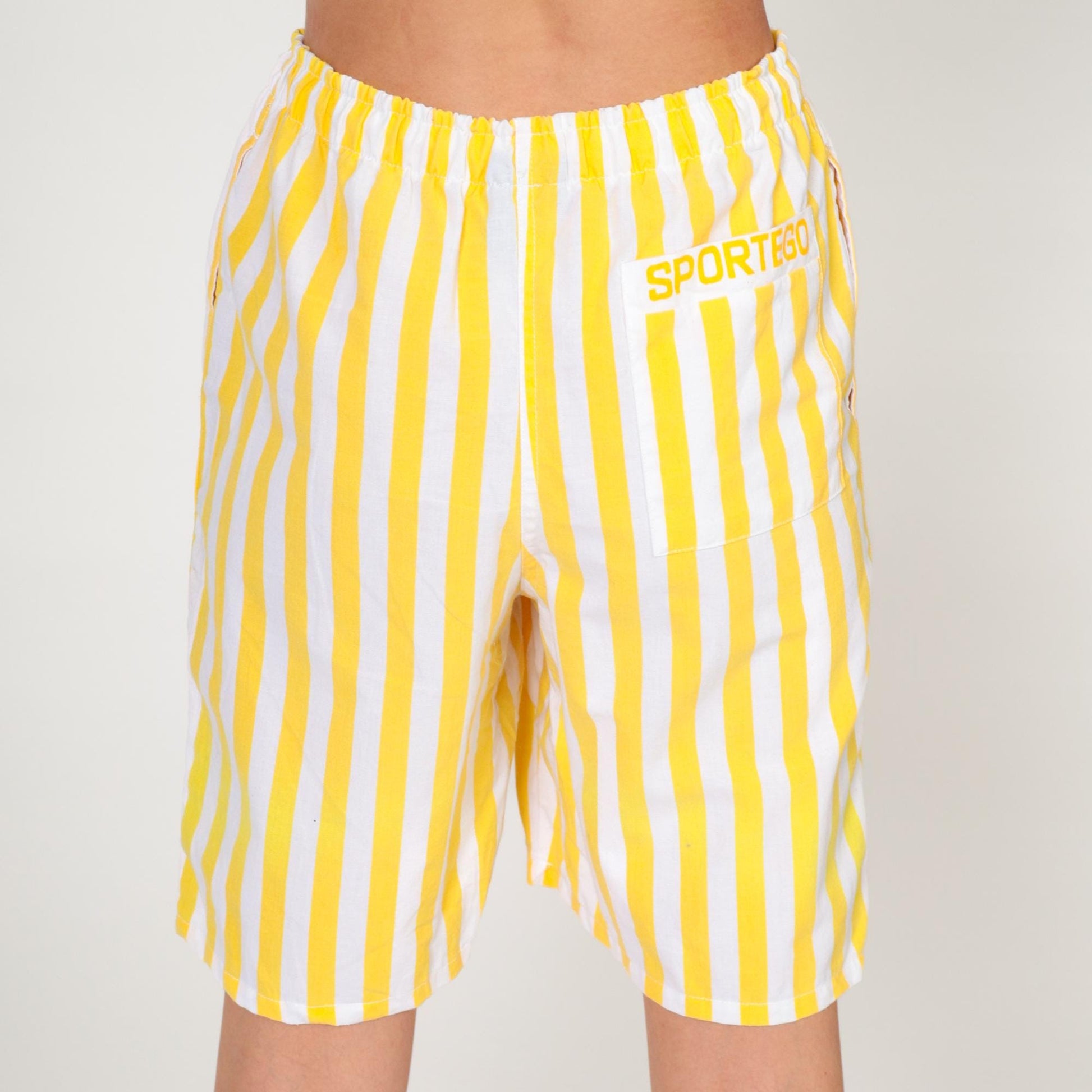 90s Sportego Striped Bermuda Shorts Yellow White Elastic Waist Small