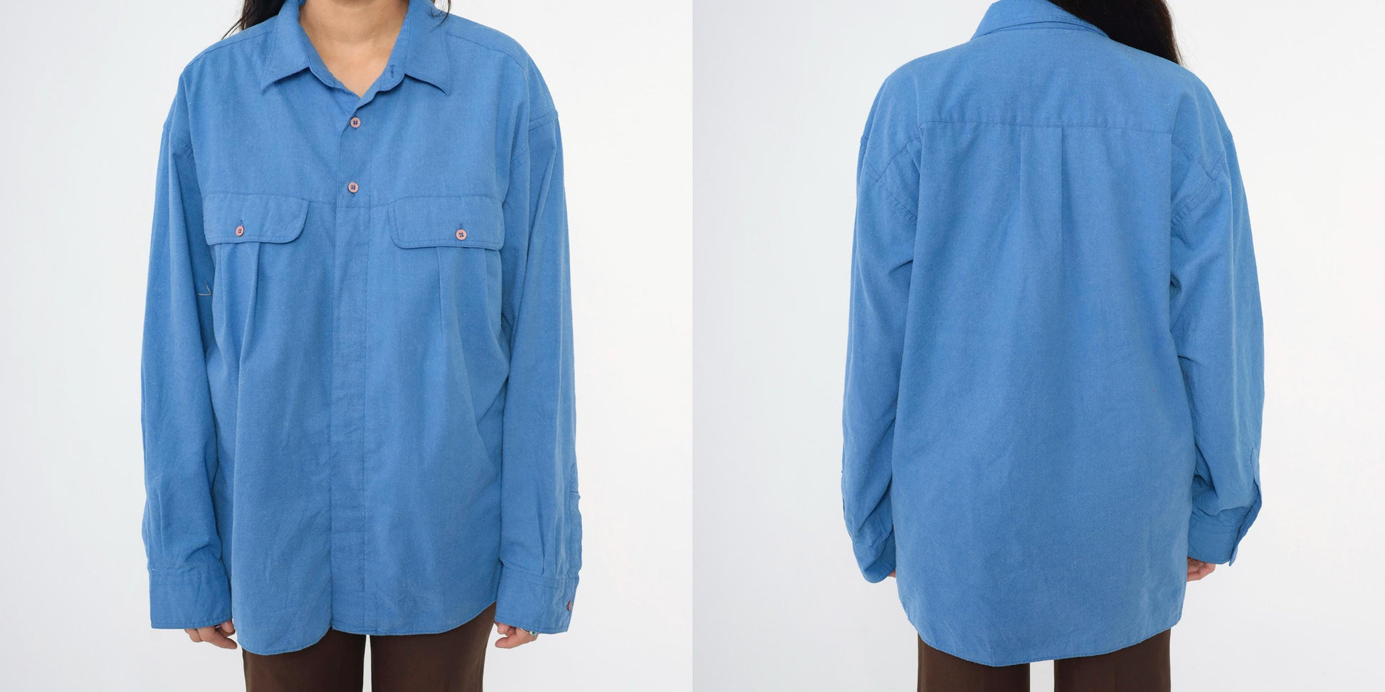 80s Gitano Blue Oxford Button-Up Shirt Chest Pocket Long Sleeve Extra Large XL