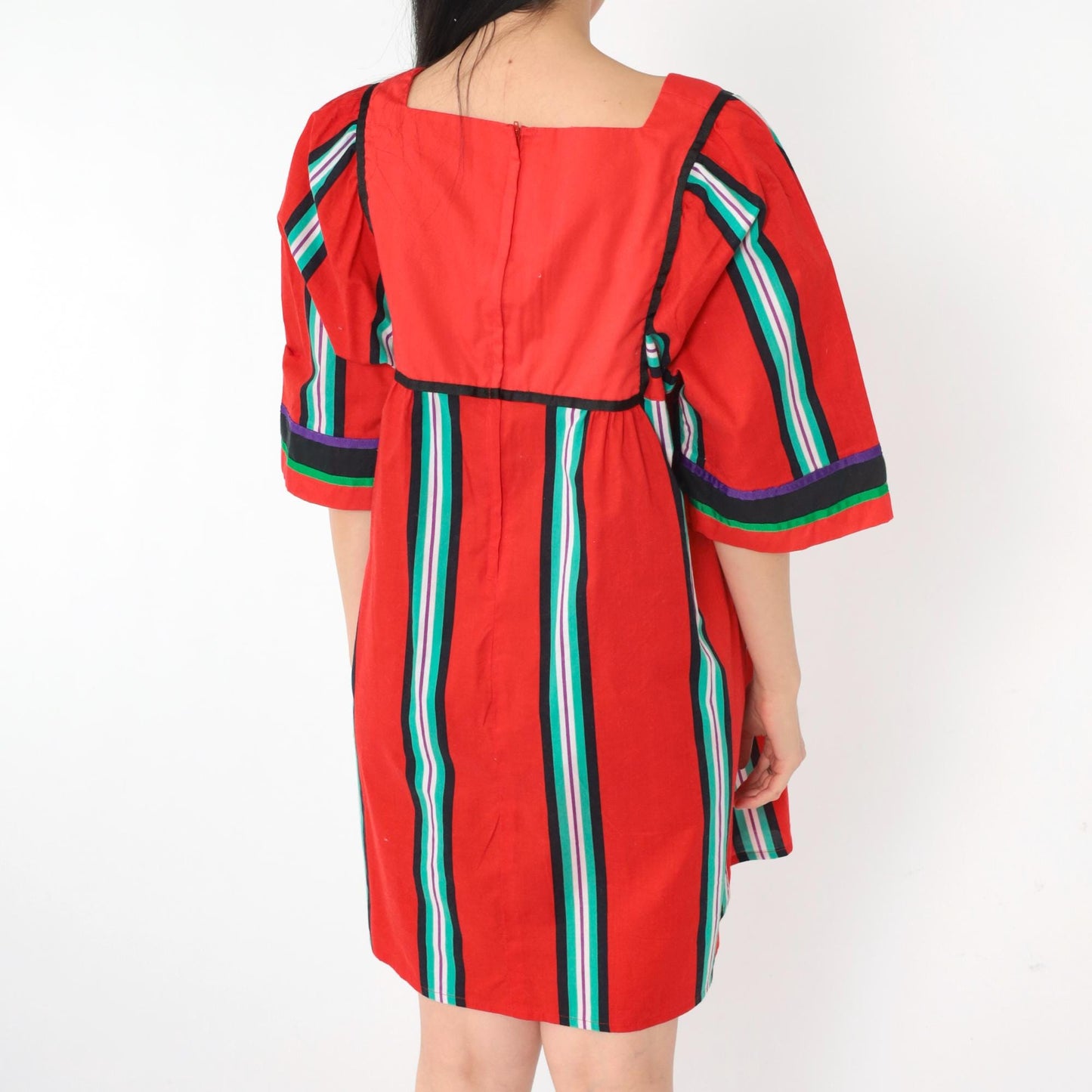 70s Liberty House Hawaiian Mini Dress Red Striped Tent Cut Medium