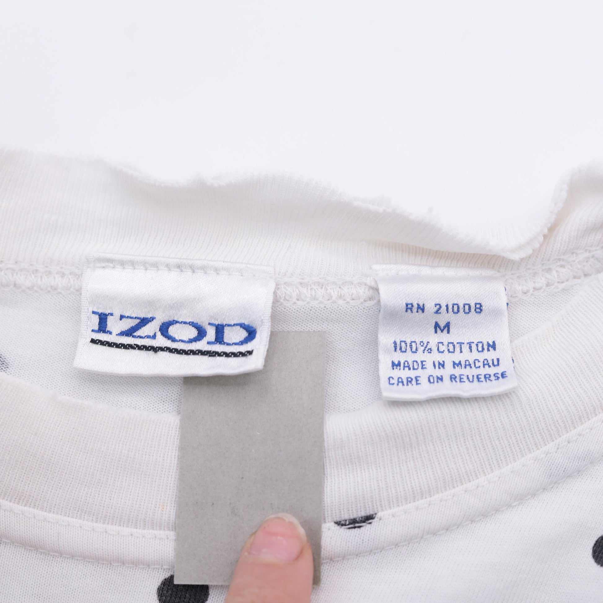 90s IZOD Polka Dot Cotton T-Shirt White Black Floral Pocket Medium M