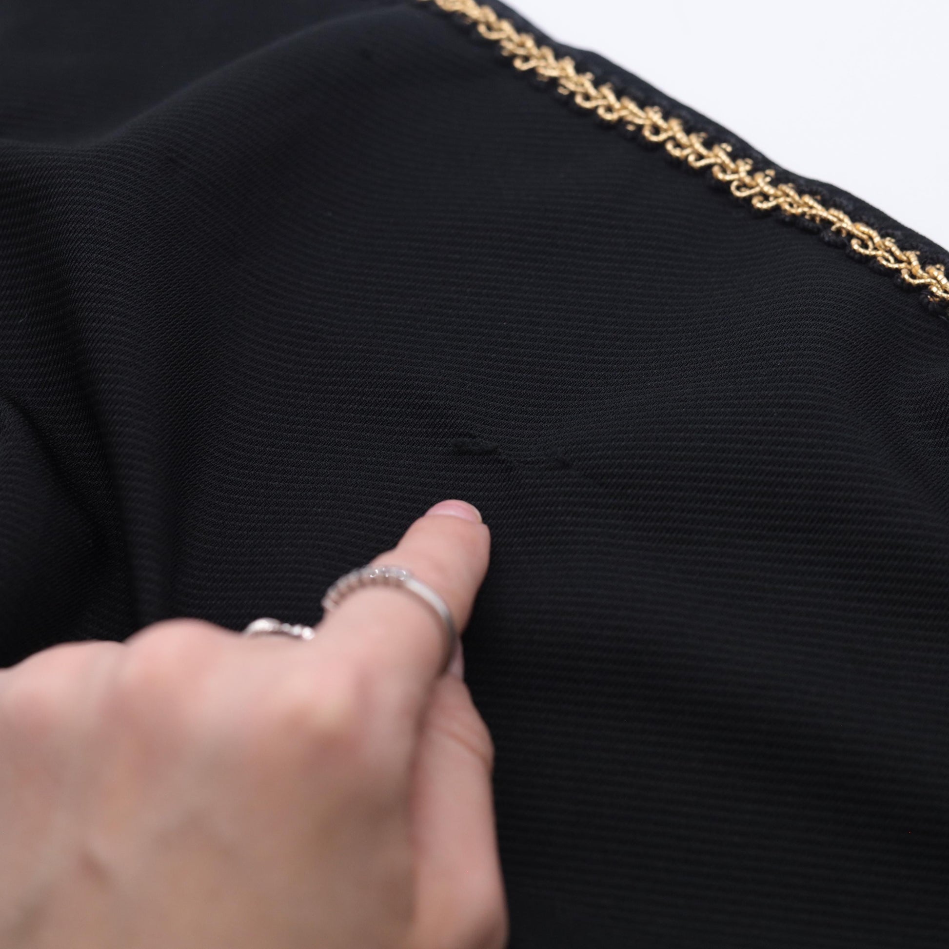 70s Black Evening Gown Gold Trim High Mock Neck Maxi Side Slits Large