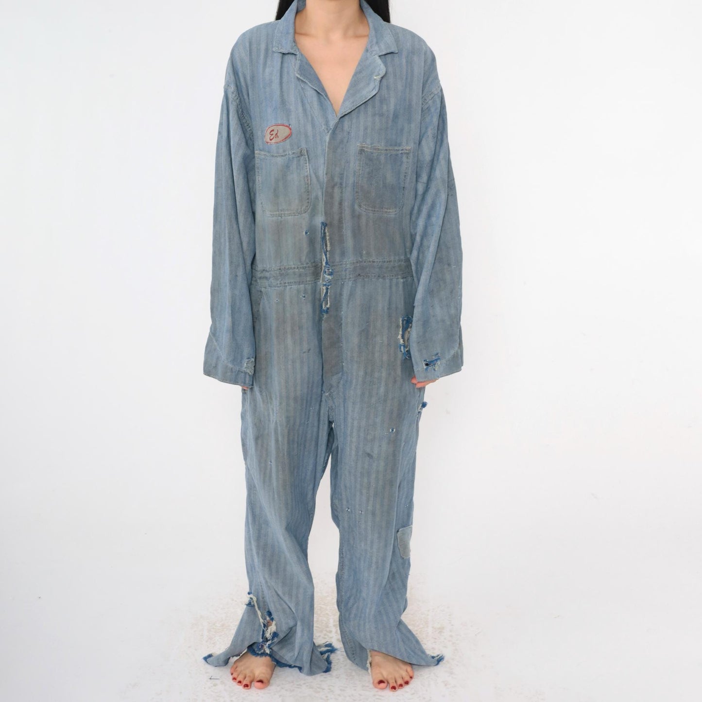 1960s WW Corporation Herringbone Denim Coveralls Workwear Distressed 48