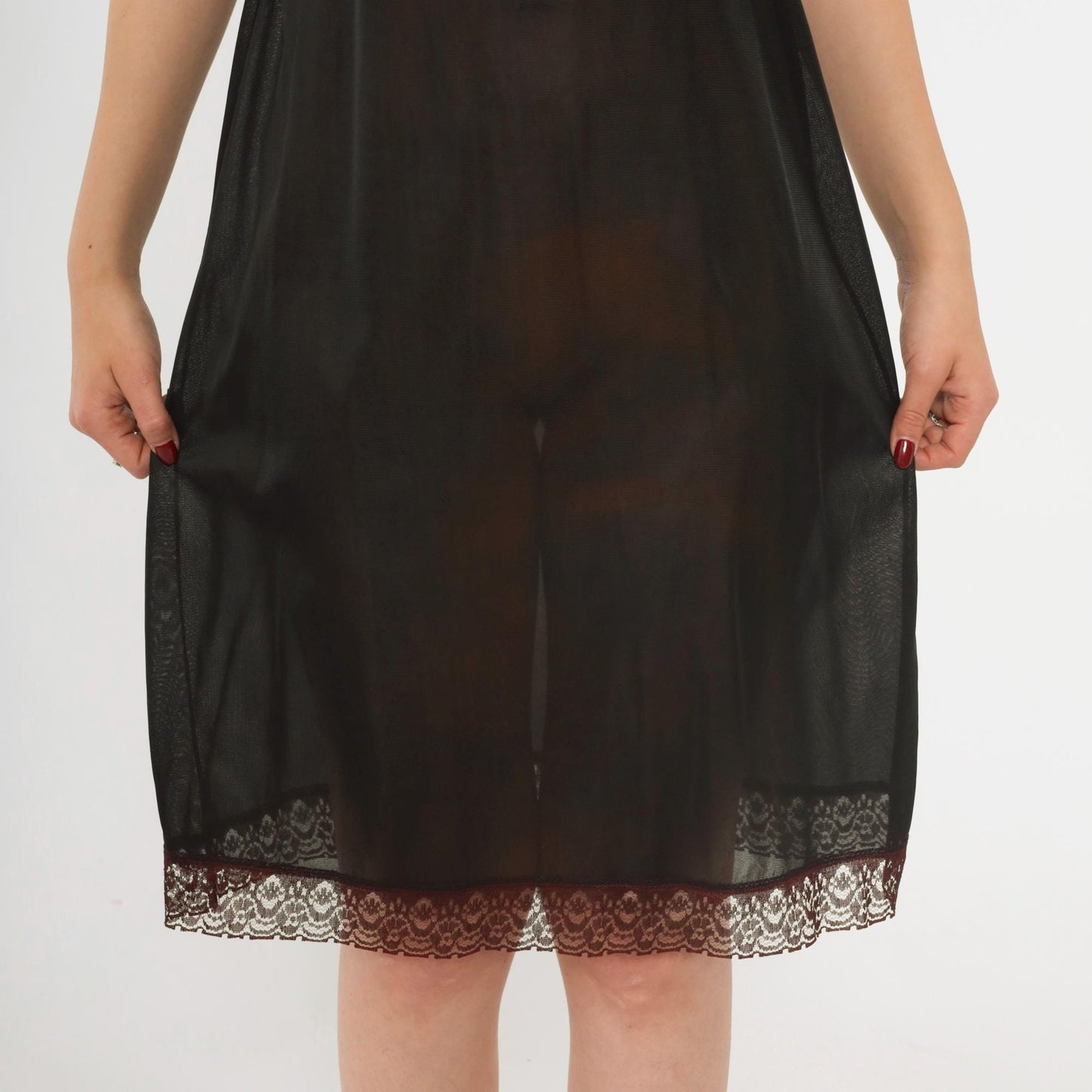 1960s Black Lace Slip Dress Empire Waist Spaghetti Strap Sheer Medium