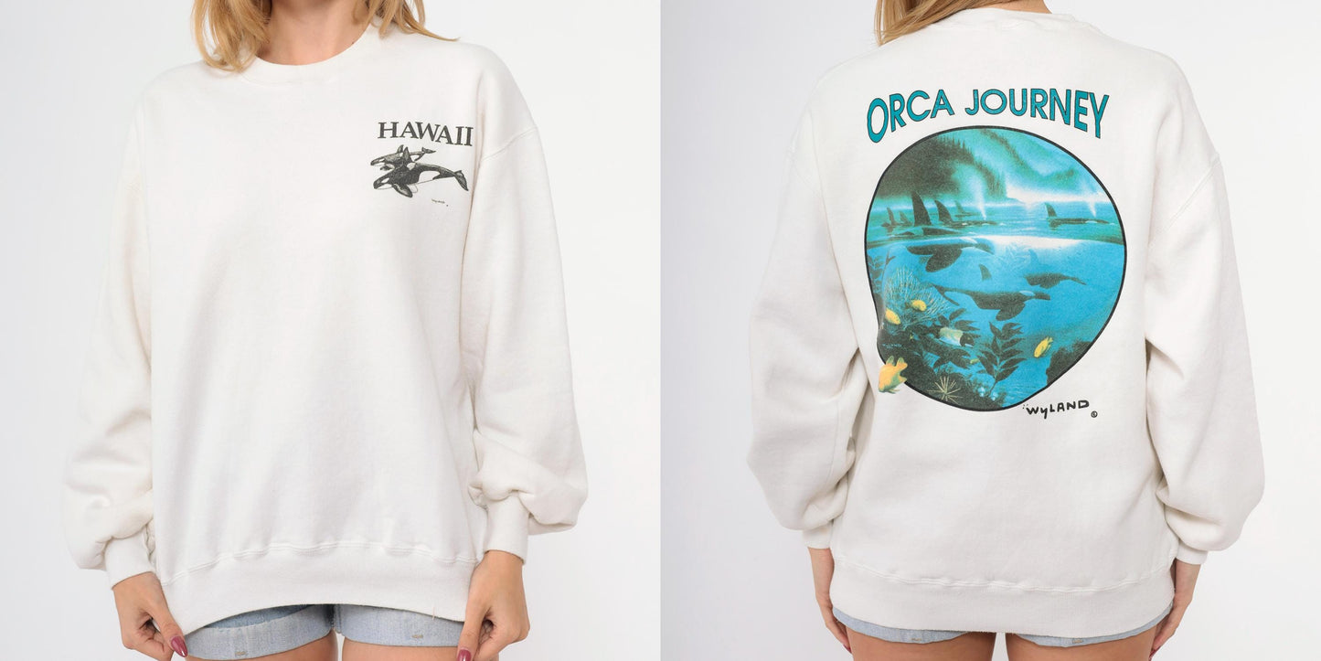 90s Jerzees Hawaii Orca Whale Graphic Sweatshirt Crewneck Medium
