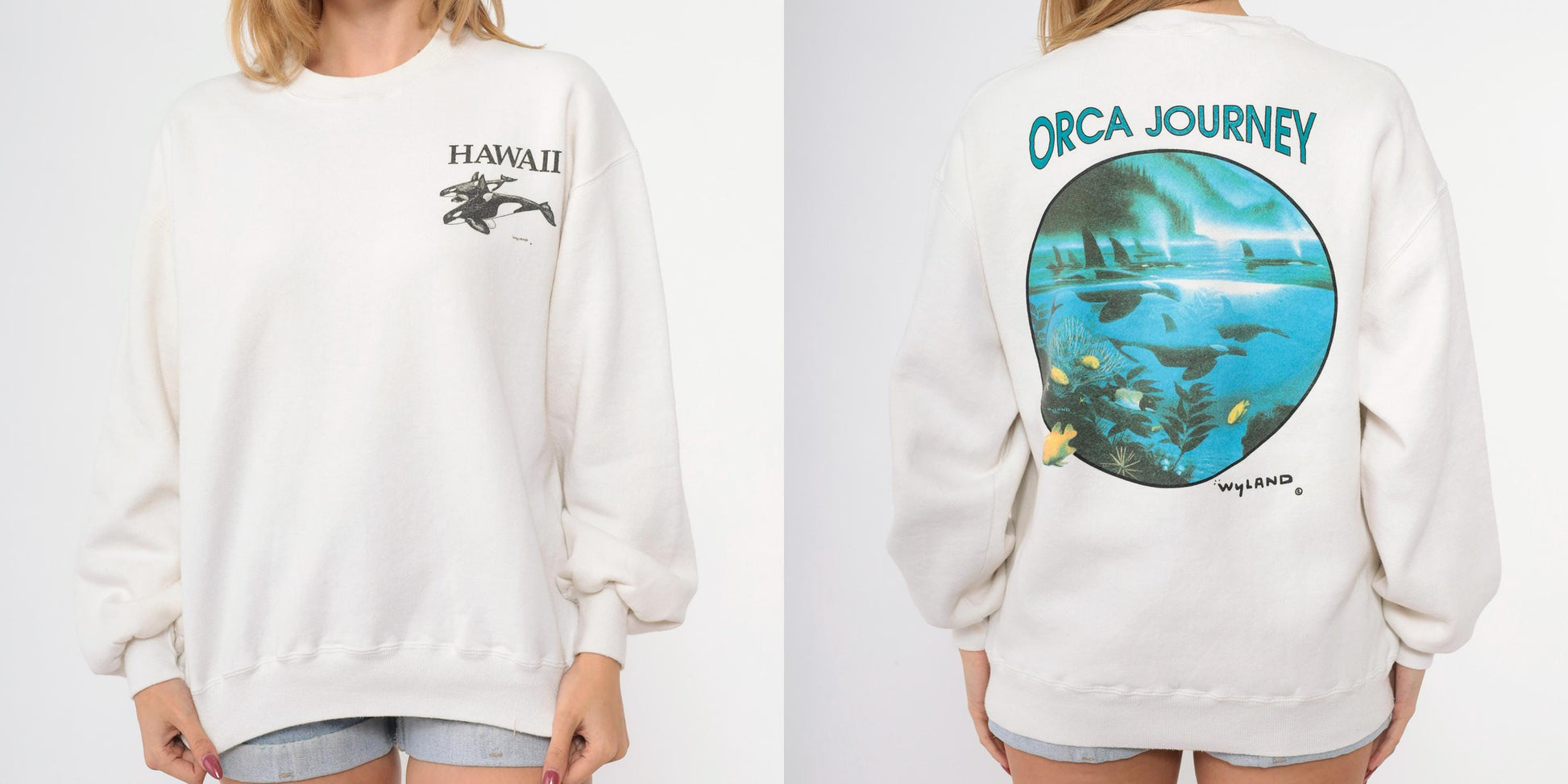 90s Jerzees Hawaii Orca Whale Graphic Sweatshirt Crewneck Medium