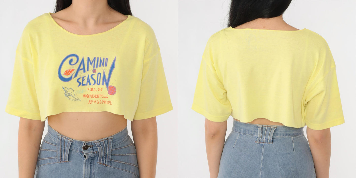 90s Camino de Santiago Yellow Crop Tee Scallop Shell Graphic Small