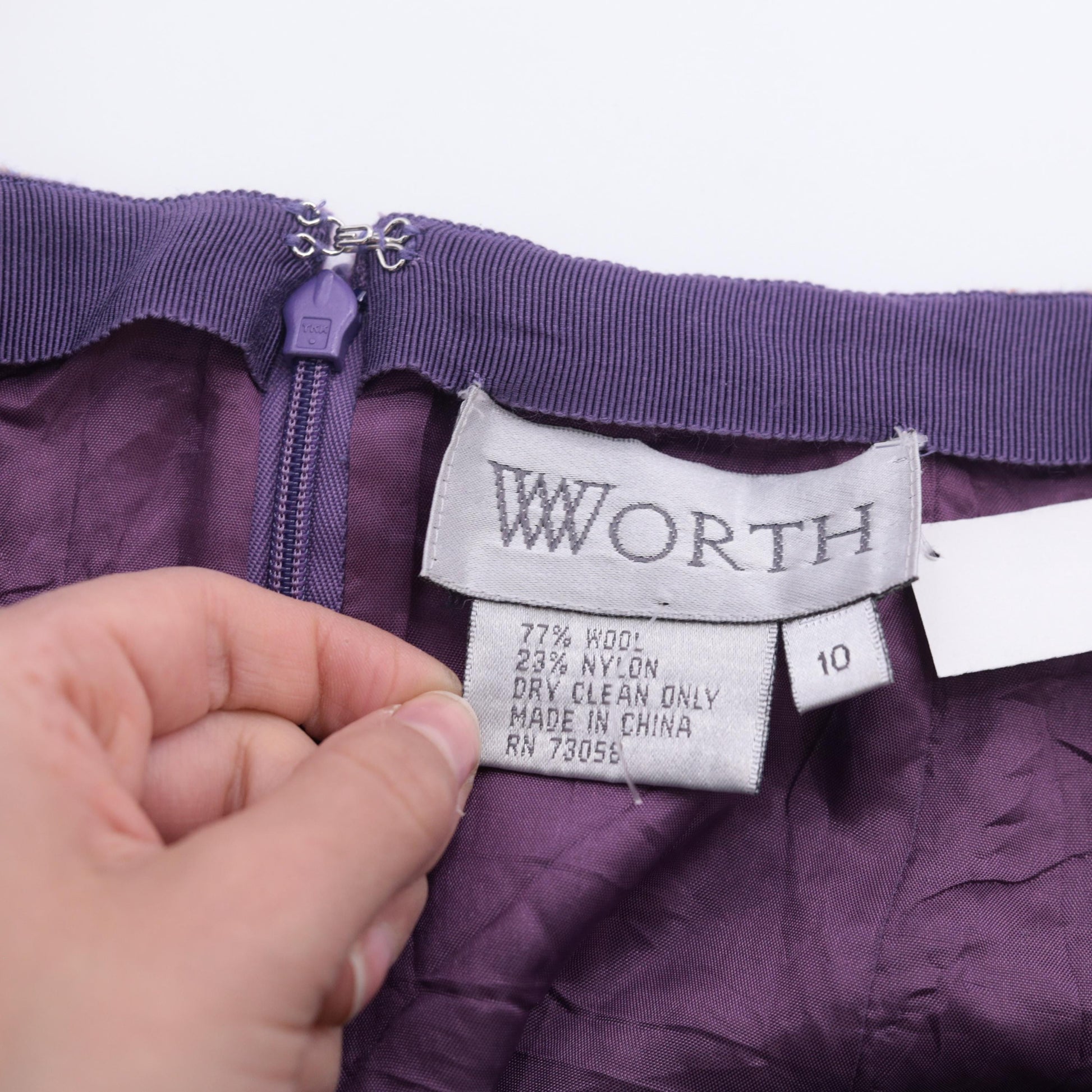 90s Worth Wool Tweed Pencil Skirt Purple High-Waist Knee-Length Small