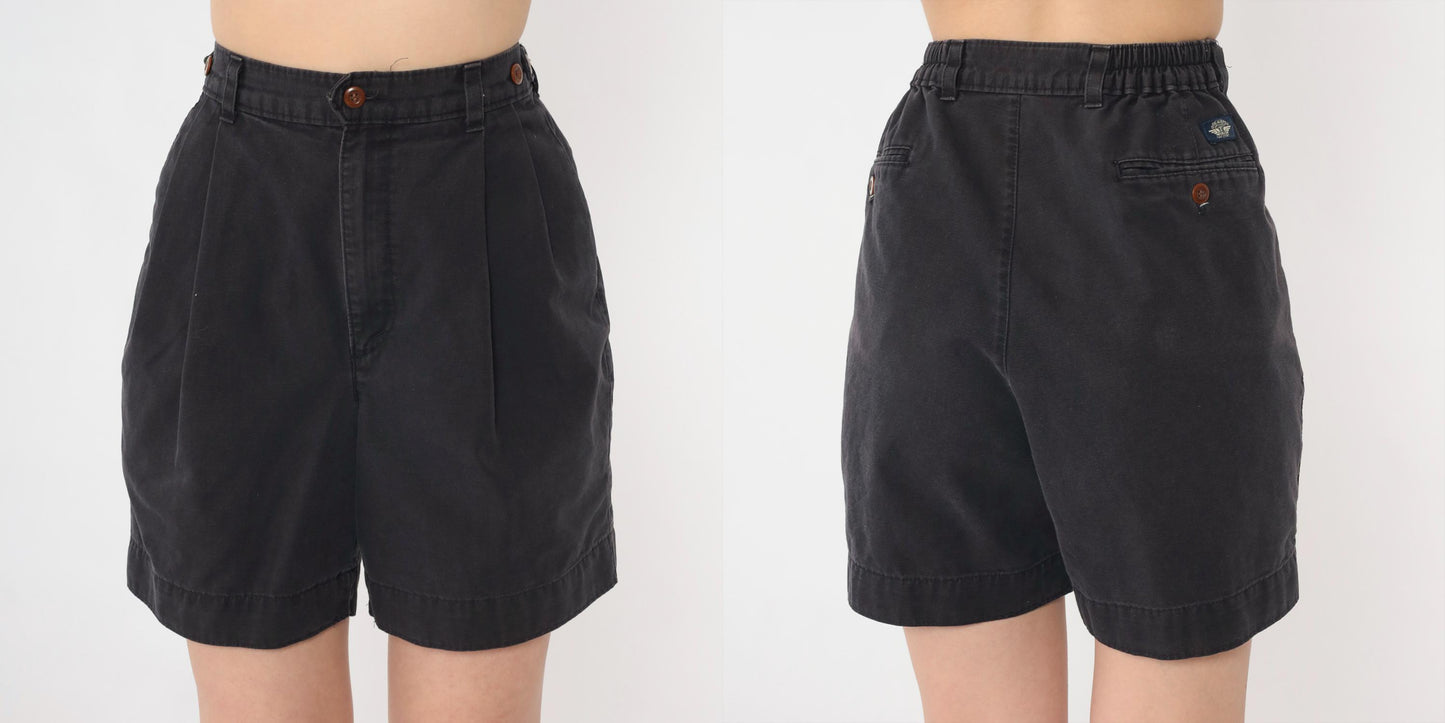 80s Dockers Black Pleated High-Waist Shorts Elastic Waist Medium