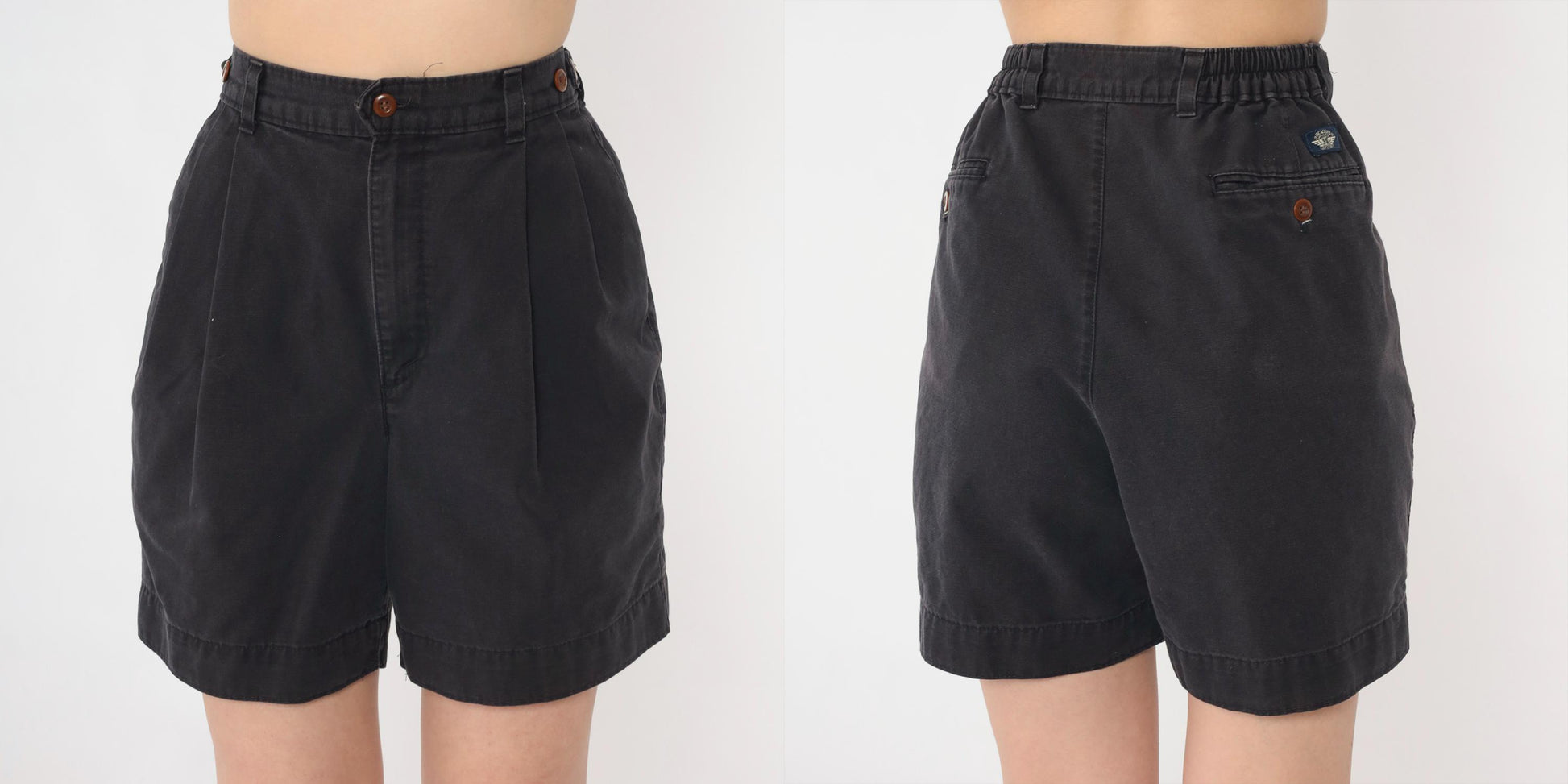80s Dockers Black Pleated High-Waist Shorts Elastic Waist Medium