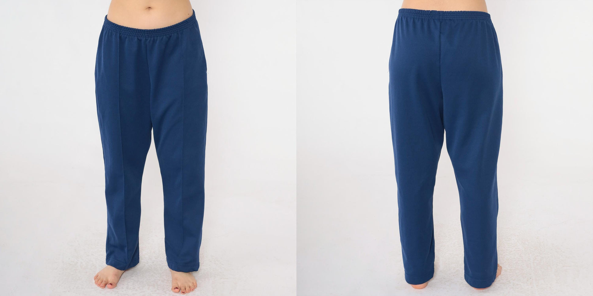 80s Navy High-Rise Straight Leg Elastic Waist Pull-On Trousers Medium