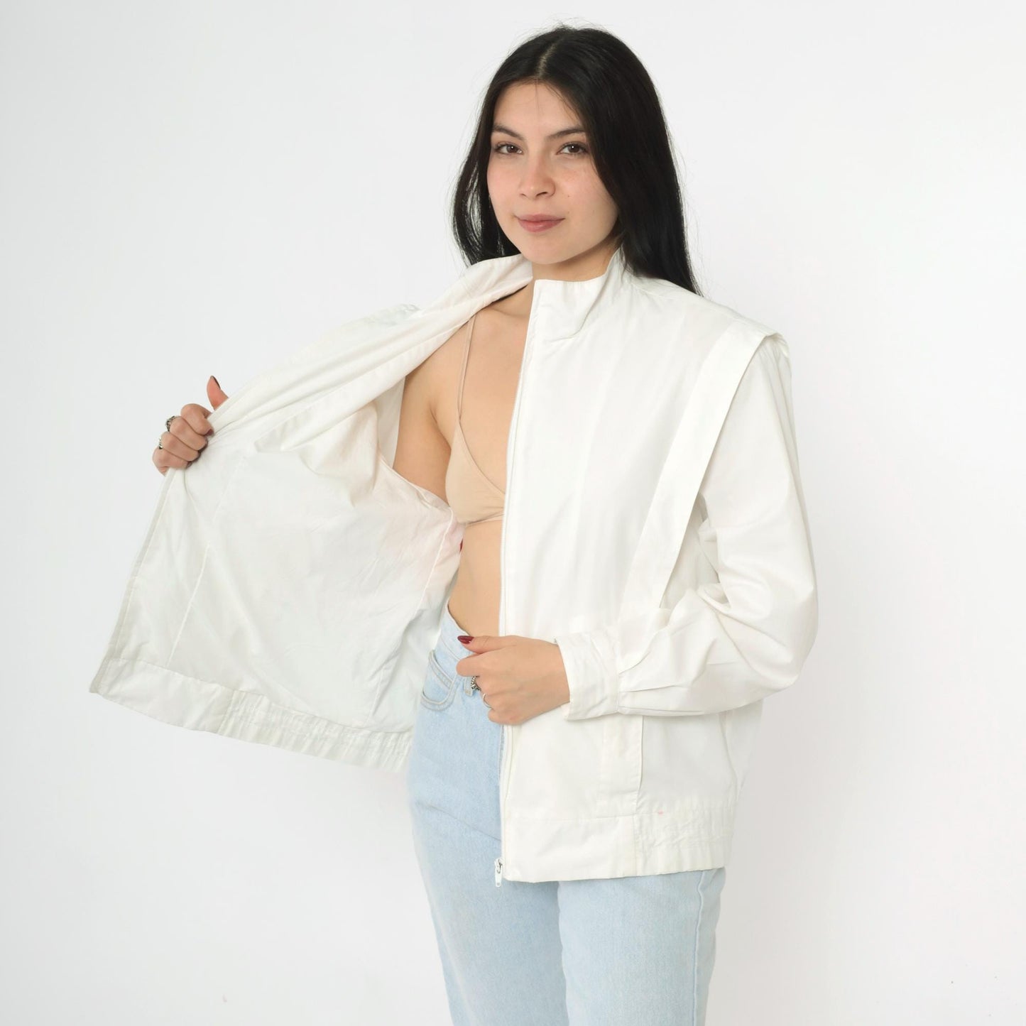 80s Members Only Jacket White Structured Pleated Bomber Windbreaker Large