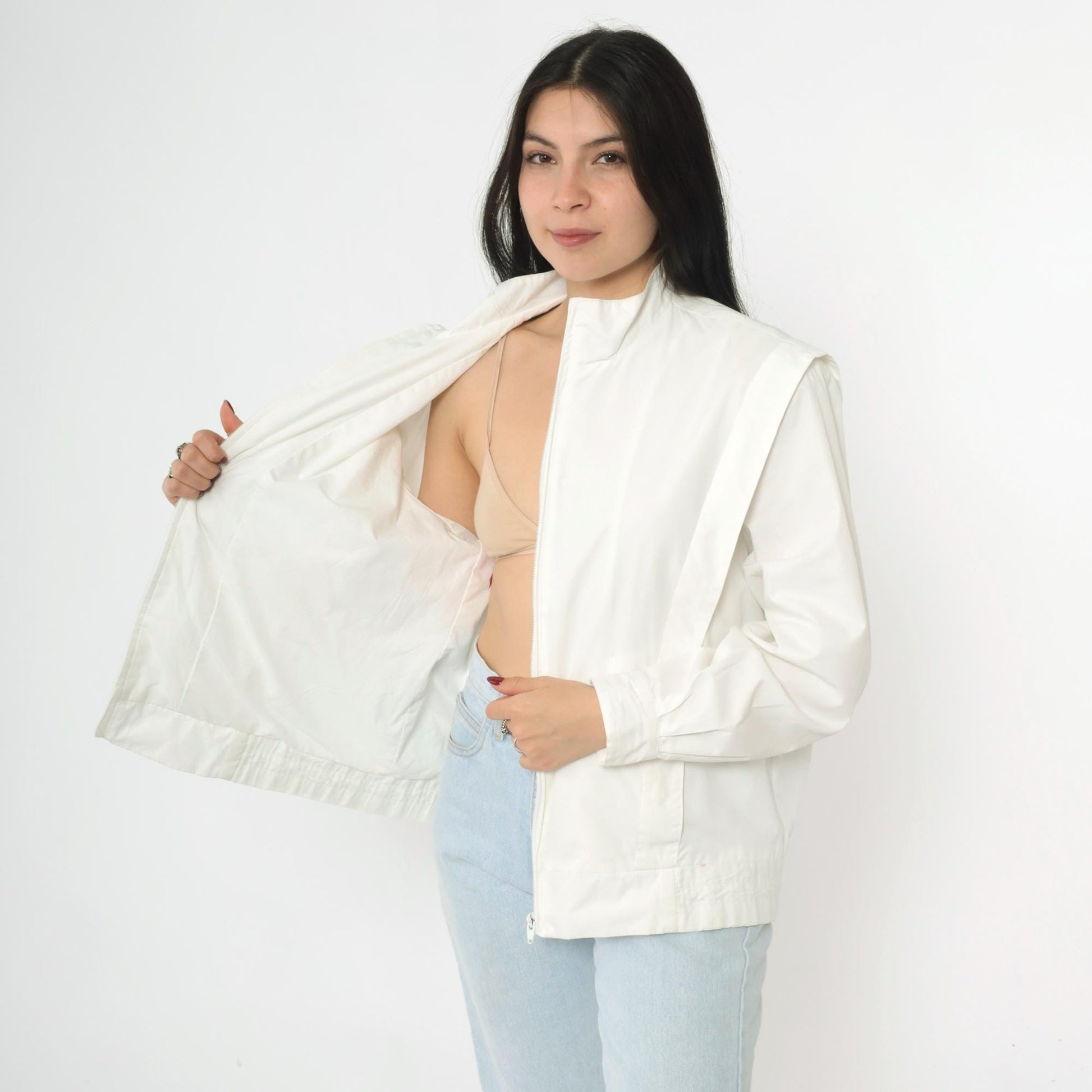80s Members Only Jacket White Structured Pleated Bomber Windbreaker Large