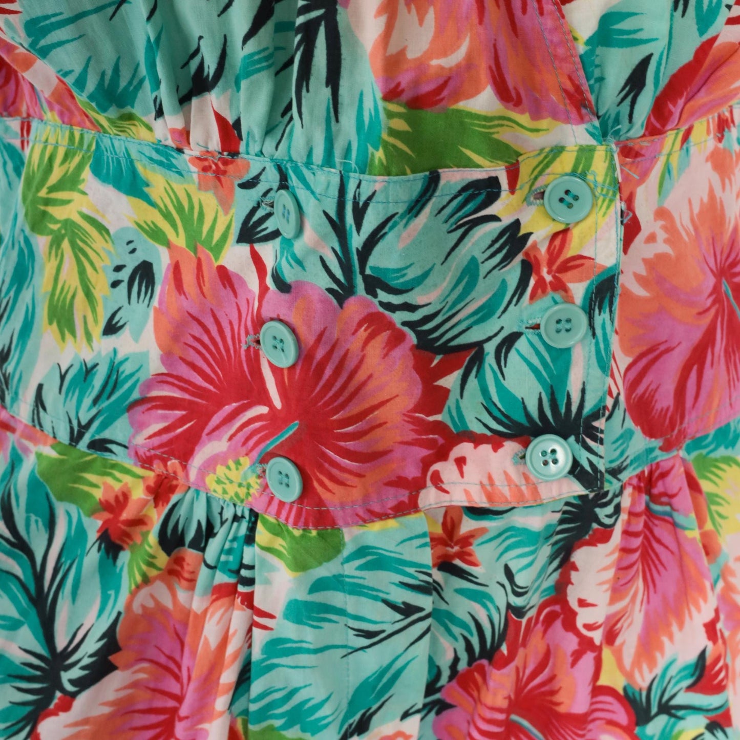 80s Tropical Floral Romper Playsuit Cotton Cap Sleeve High Waist Medium