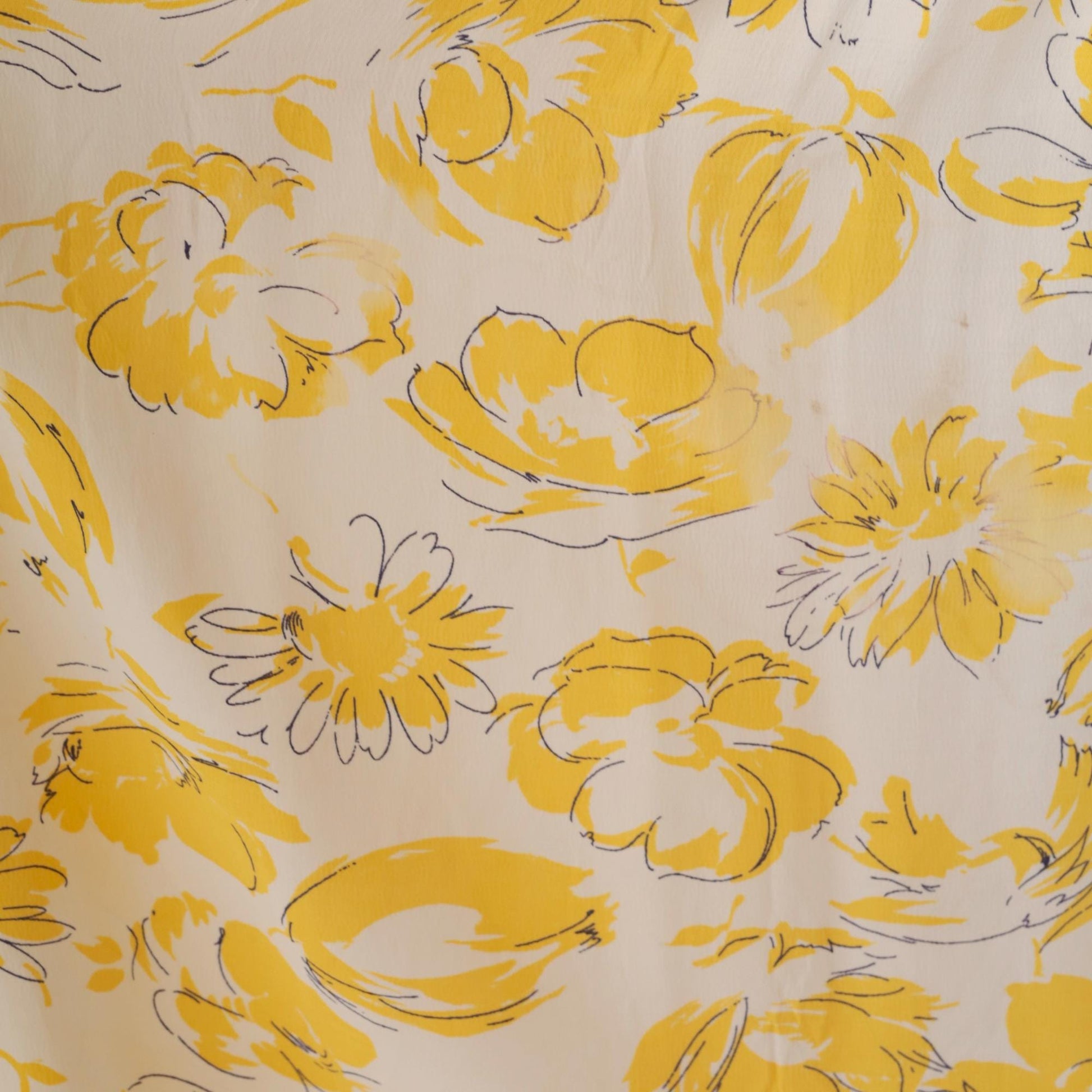 80s E.D. Michaels Yellow Floral Drop Waist Midi Dress V Neck Button Front Small