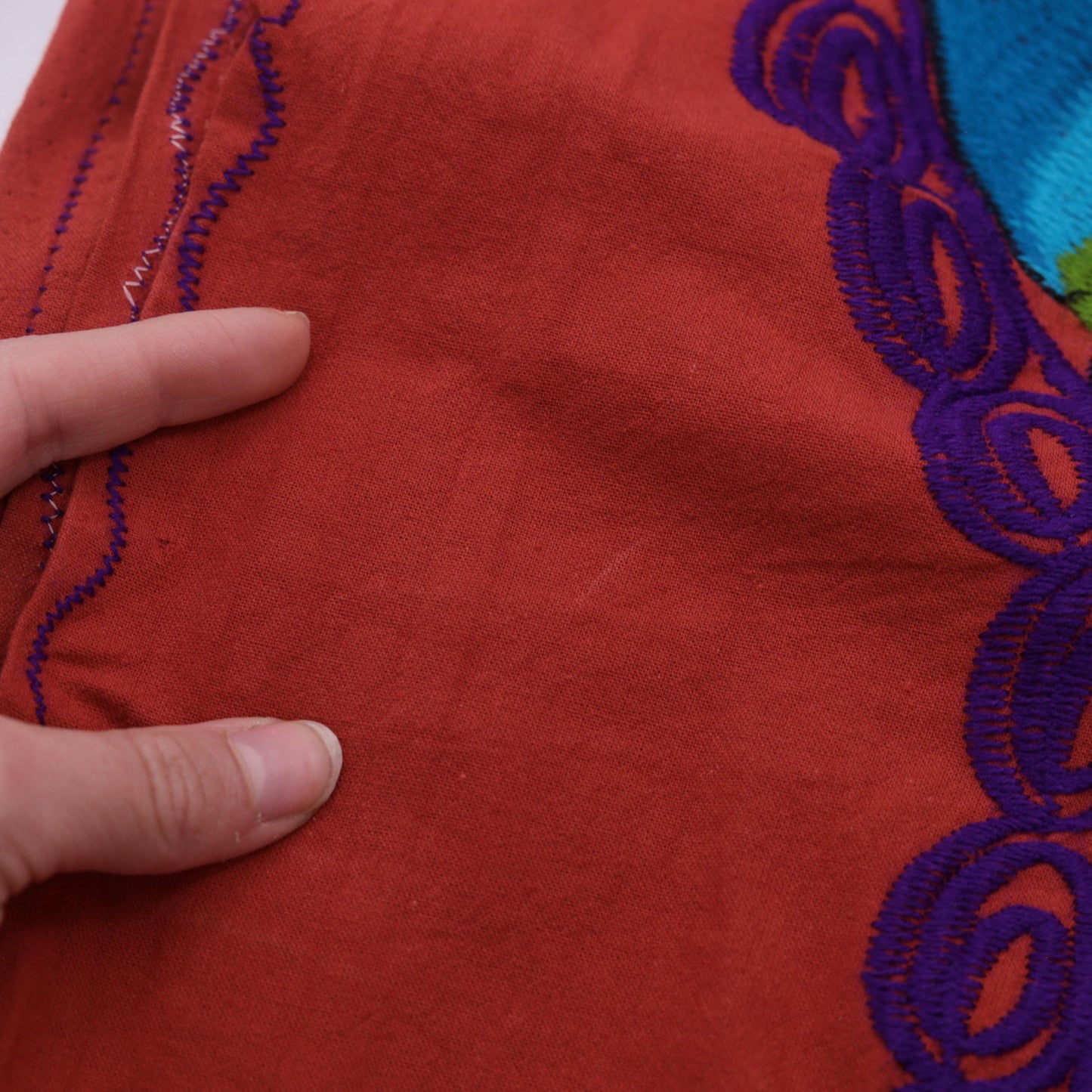 90s Red Mexican Embroidered Midi Dress Floral Tunic Cap Sleeve Medium
