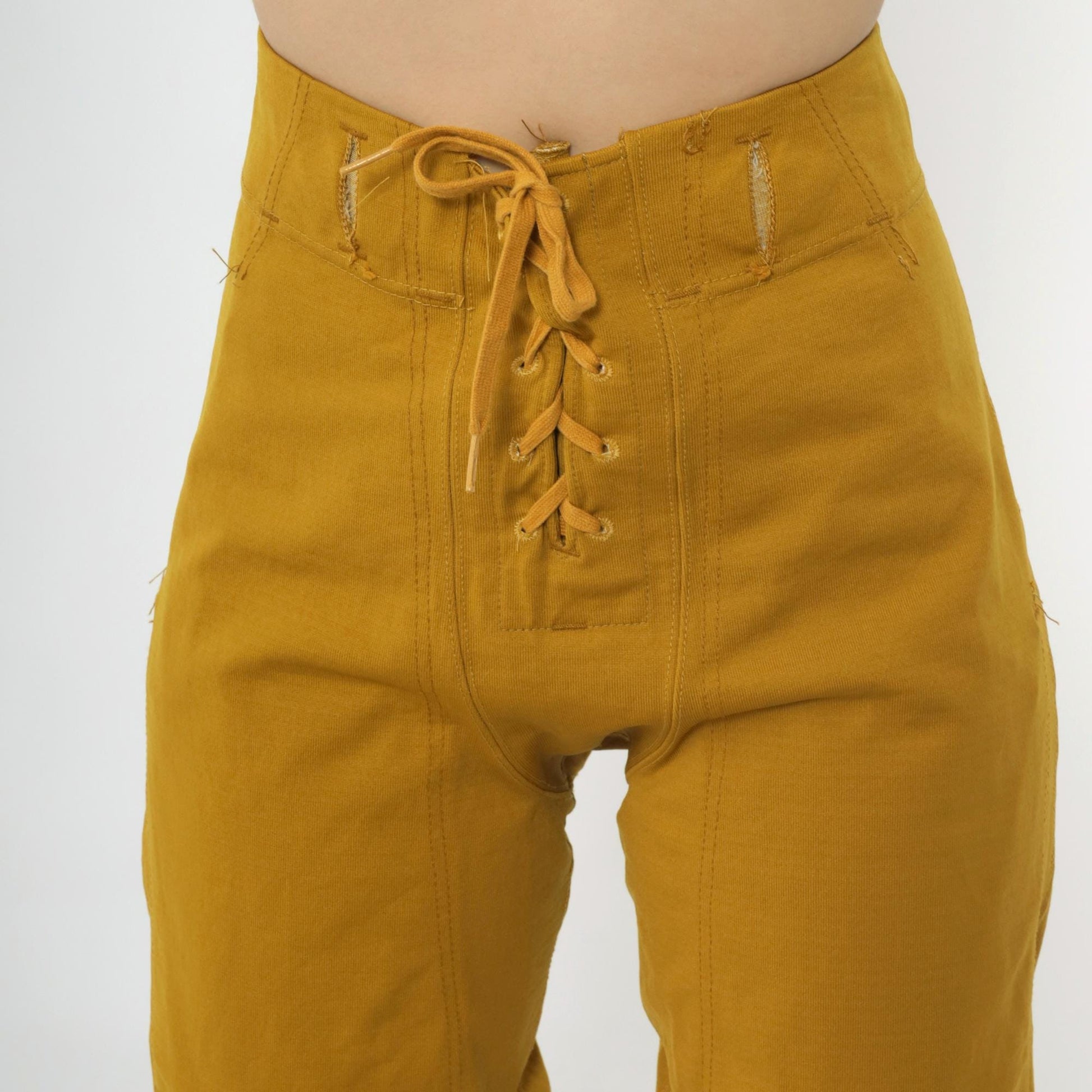1960s Sand-Knit Football Pants Mustard Gold Lace-Up Cropped Medium