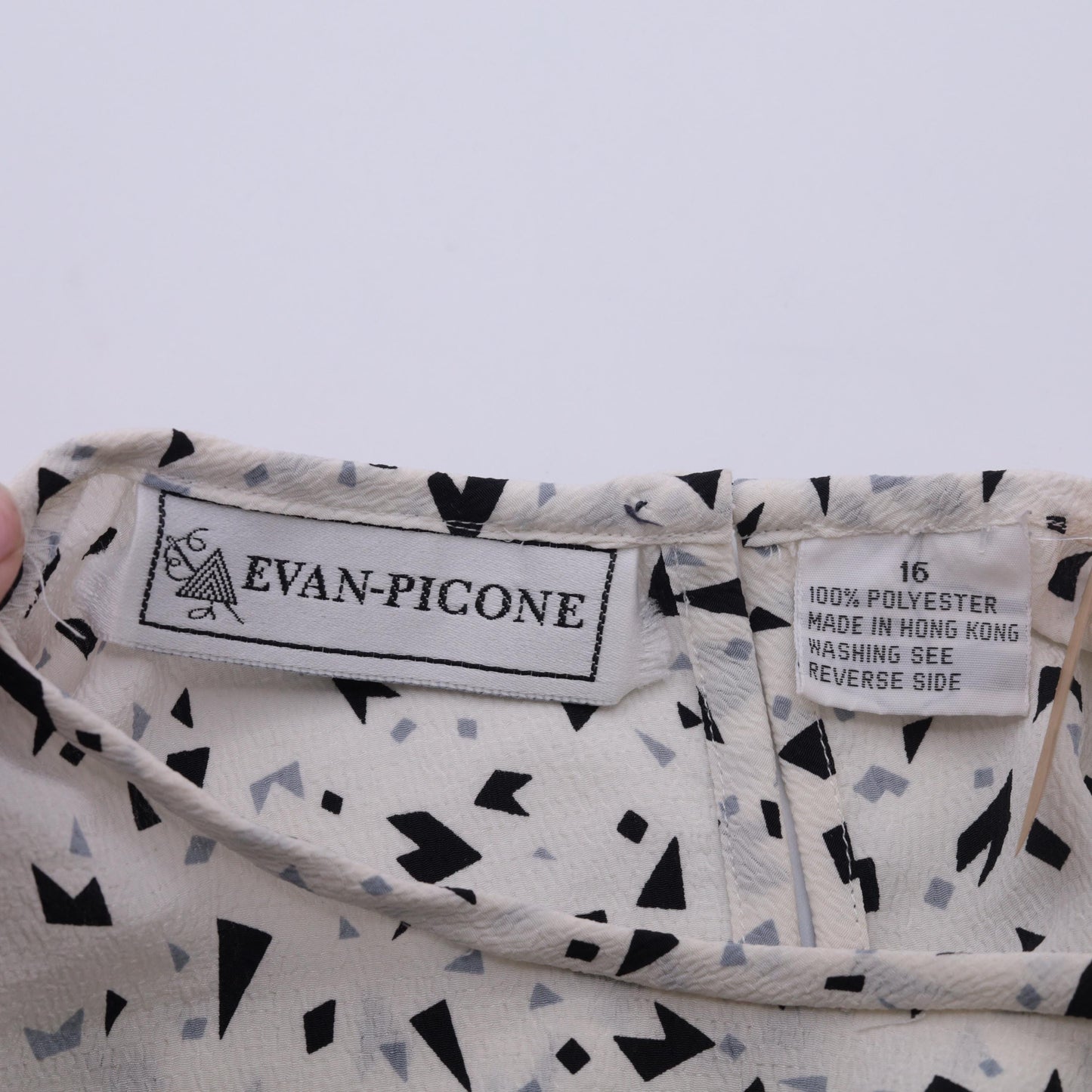 80s Evan-Picone Geometric Confetti Mini Dress Long Sleeve White Black Medium Large