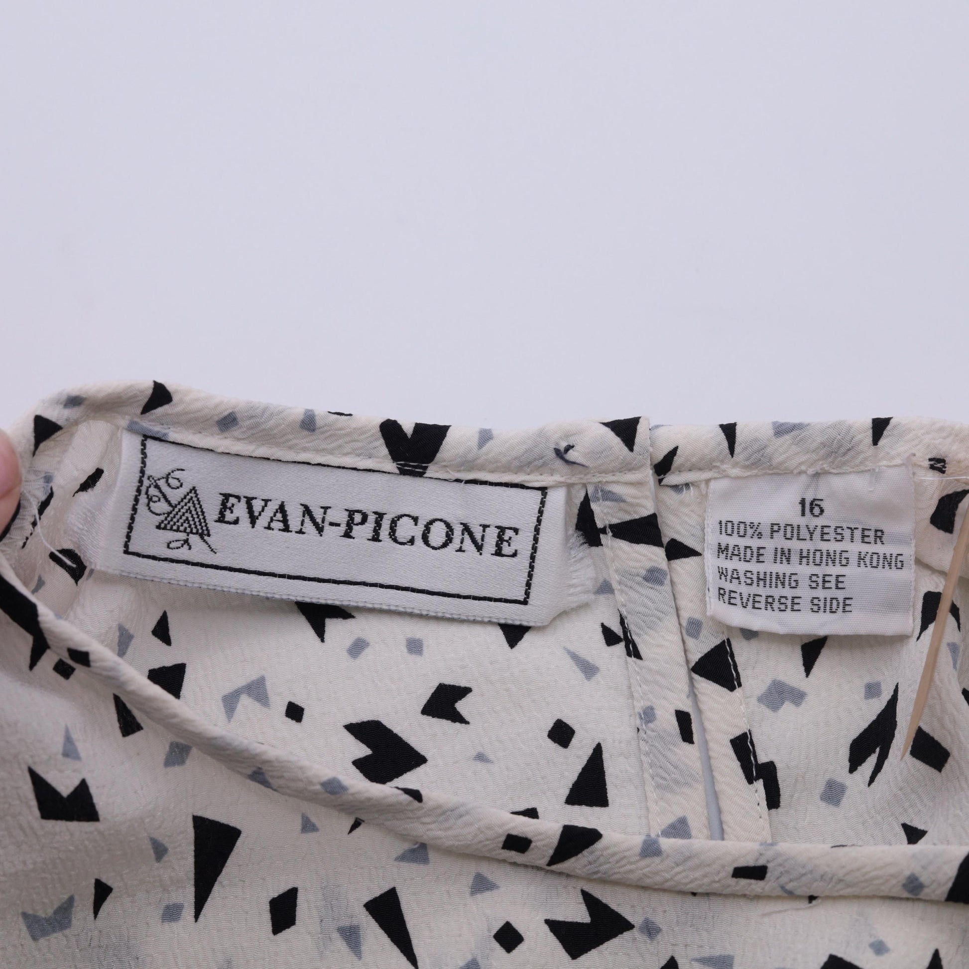 80s Evan-Picone Geometric Confetti Mini Dress Long Sleeve White Black Medium Large