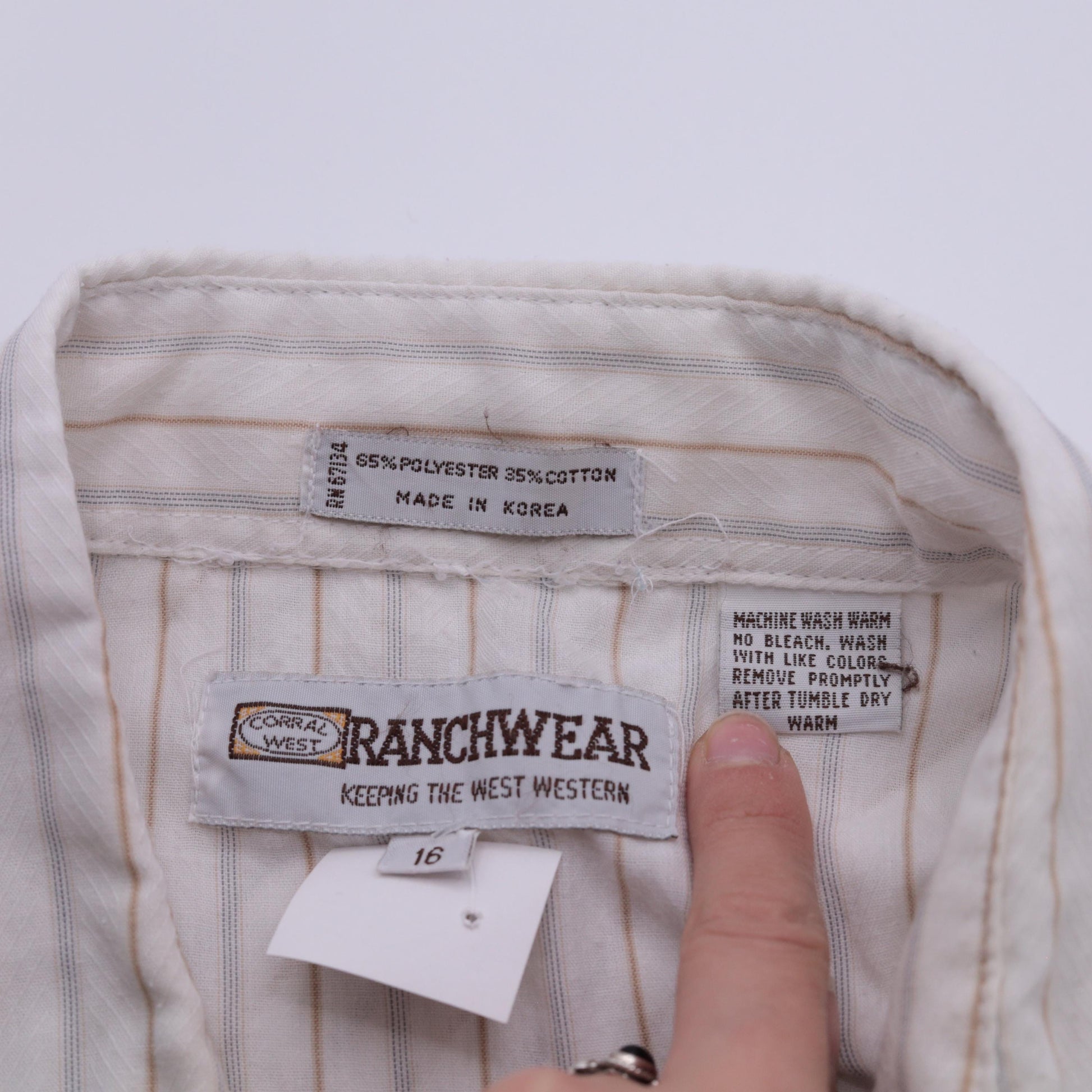 80s Corral West Ranchwear Pearl Snap Western Shirt Striped White Large
