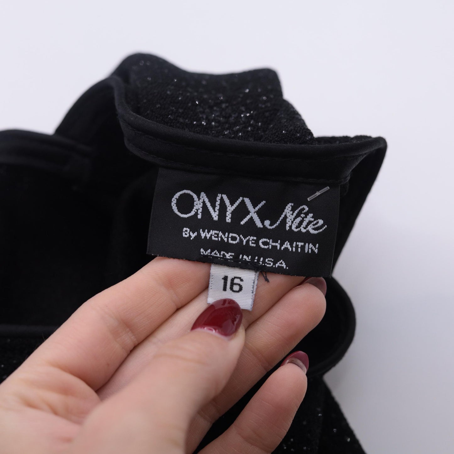 90s Onyx Nite Black Glitter Starburst Keyhole Back Midi Dress Large