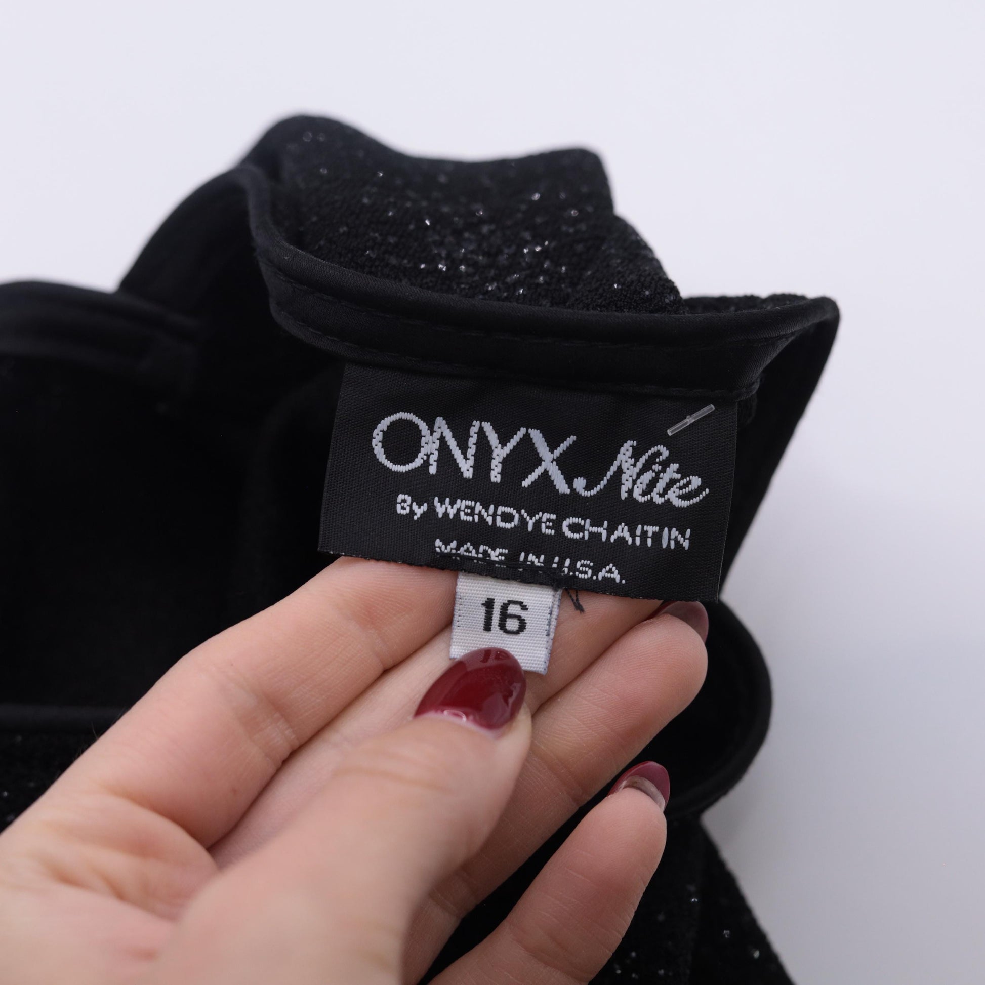 90s Onyx Nite Black Glitter Starburst Keyhole Back Midi Dress Large