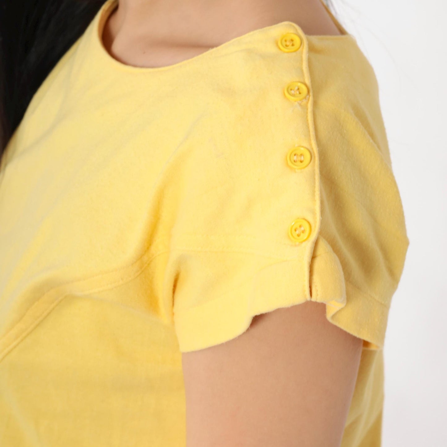 80s Yellow Asymmetric Hem Cap Sleeve Crop Top Cotton Blend Small S