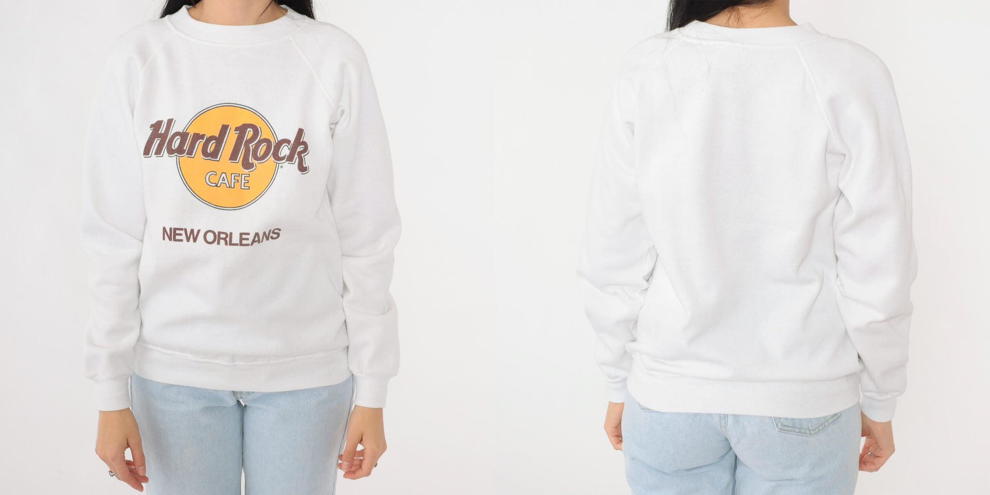 90s Hard Rock Cafe New Orleans Raglan Sweatshirt White Graphic Small