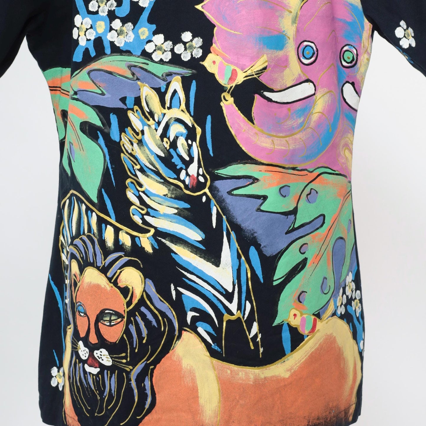 90s Kolorway Painted Jungle Animal Blazer Cotton Lion Zebra Medium M