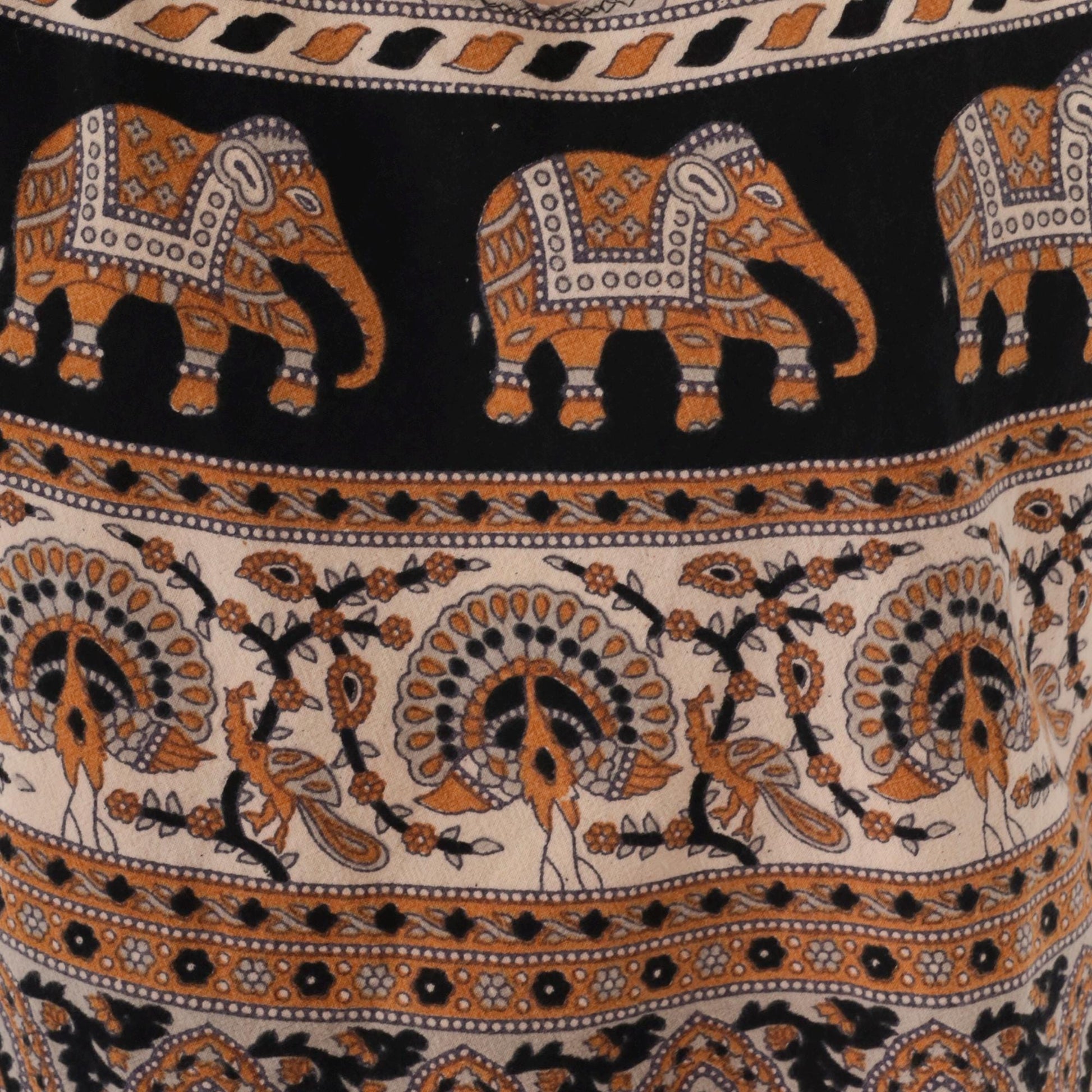 Y2K Elephant Peacock Print Tank Top Scoop Neck Black Orange Medium M