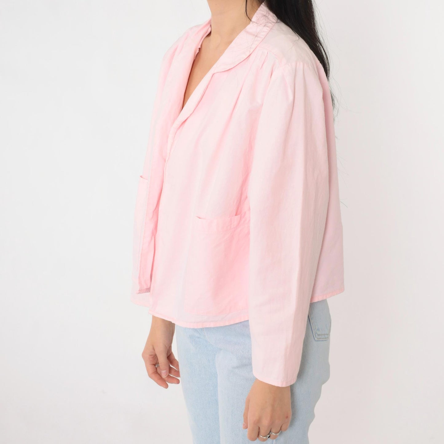 80s Liberated Lady Baby Pink Cotton Open Front Blazer Medium