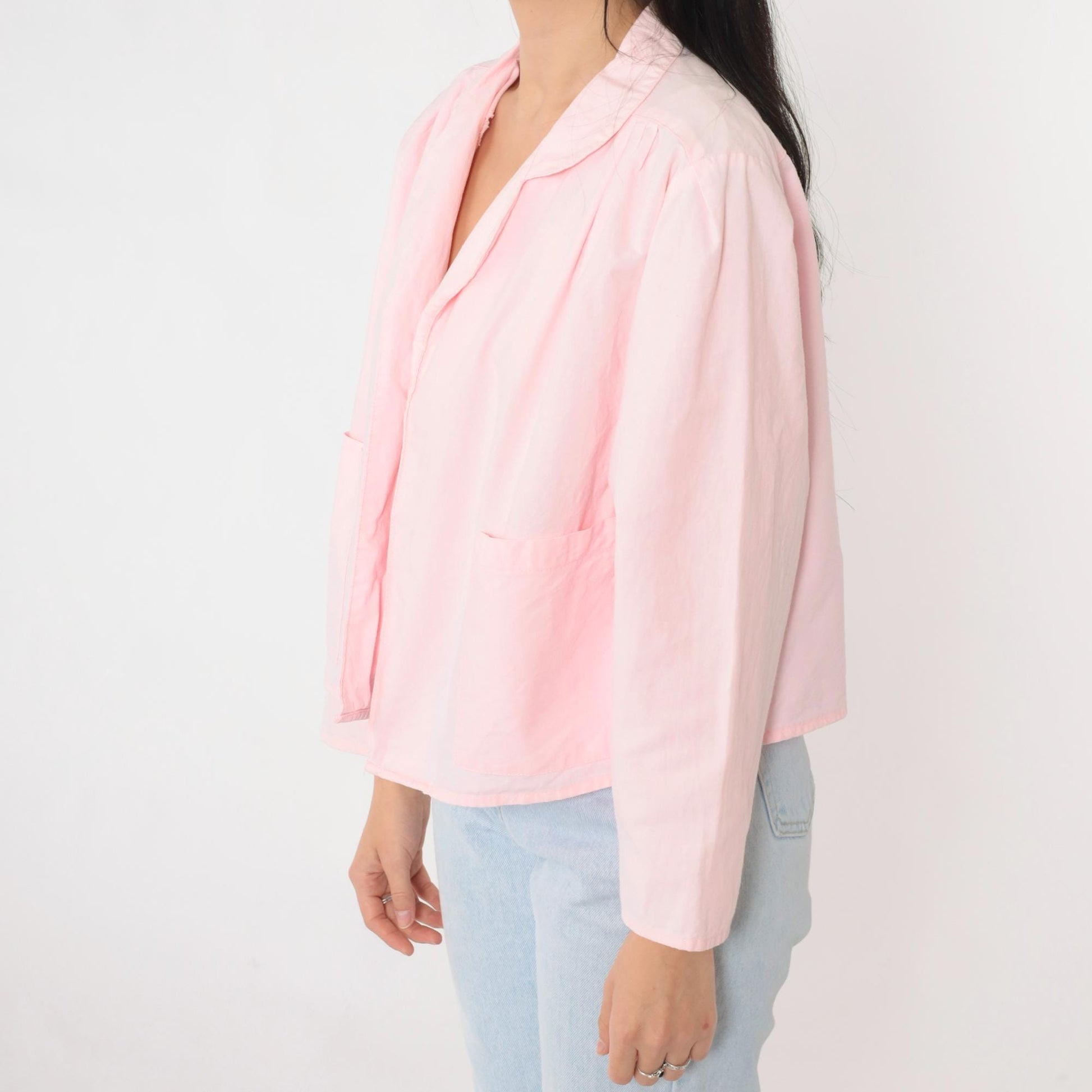 80s Liberated Lady Baby Pink Cotton Open Front Blazer Medium