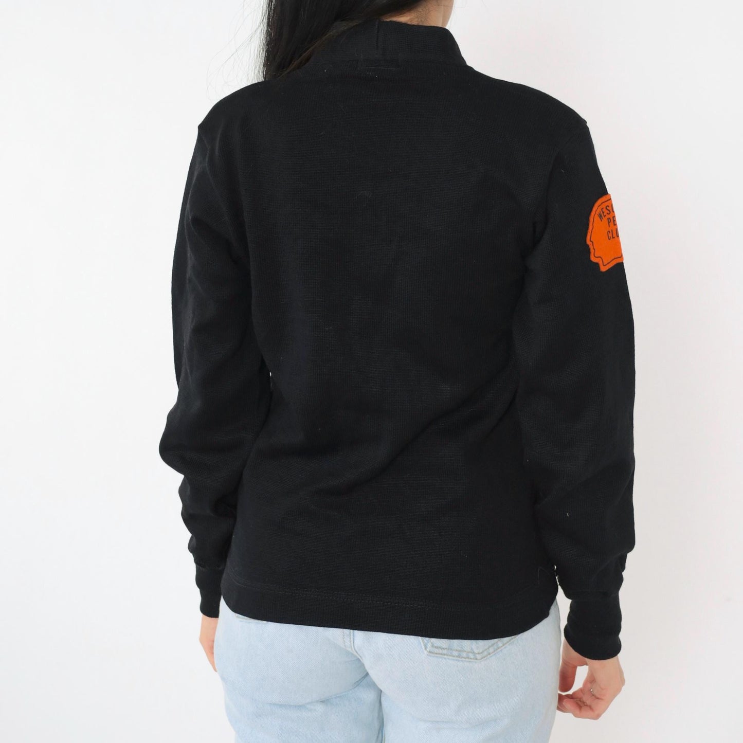 1950s Wilson Black Wool Varsity Cardigan Orange Chenille Patches Small
