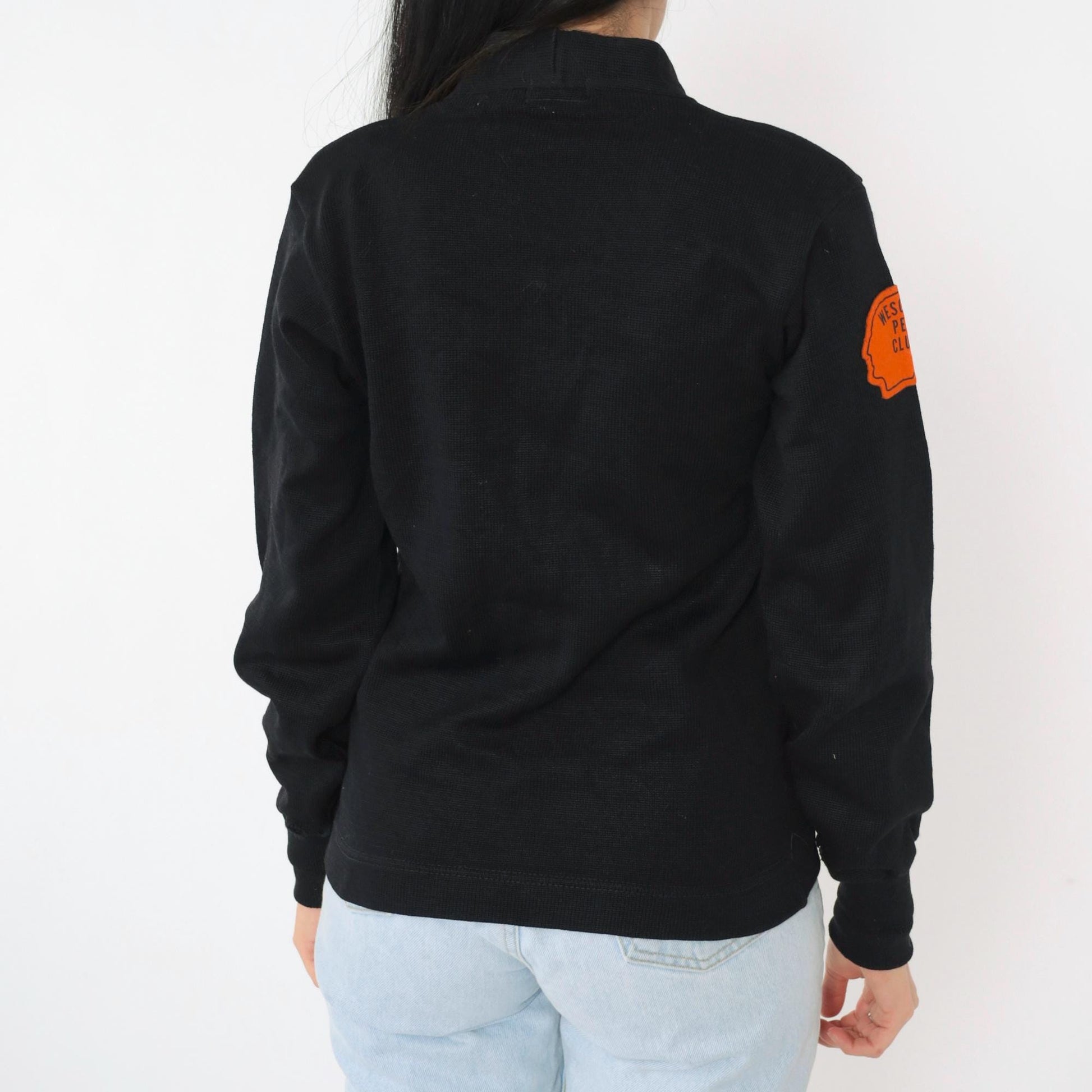 1950s Wilson Black Wool Varsity Cardigan Orange Chenille Patches Small
