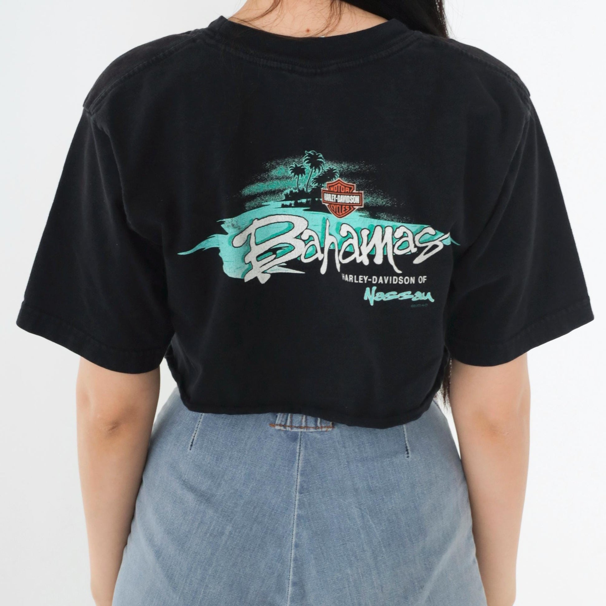 00s Harley Davidson Pirate Skull Crop Top Black Cotton Tee Medium M