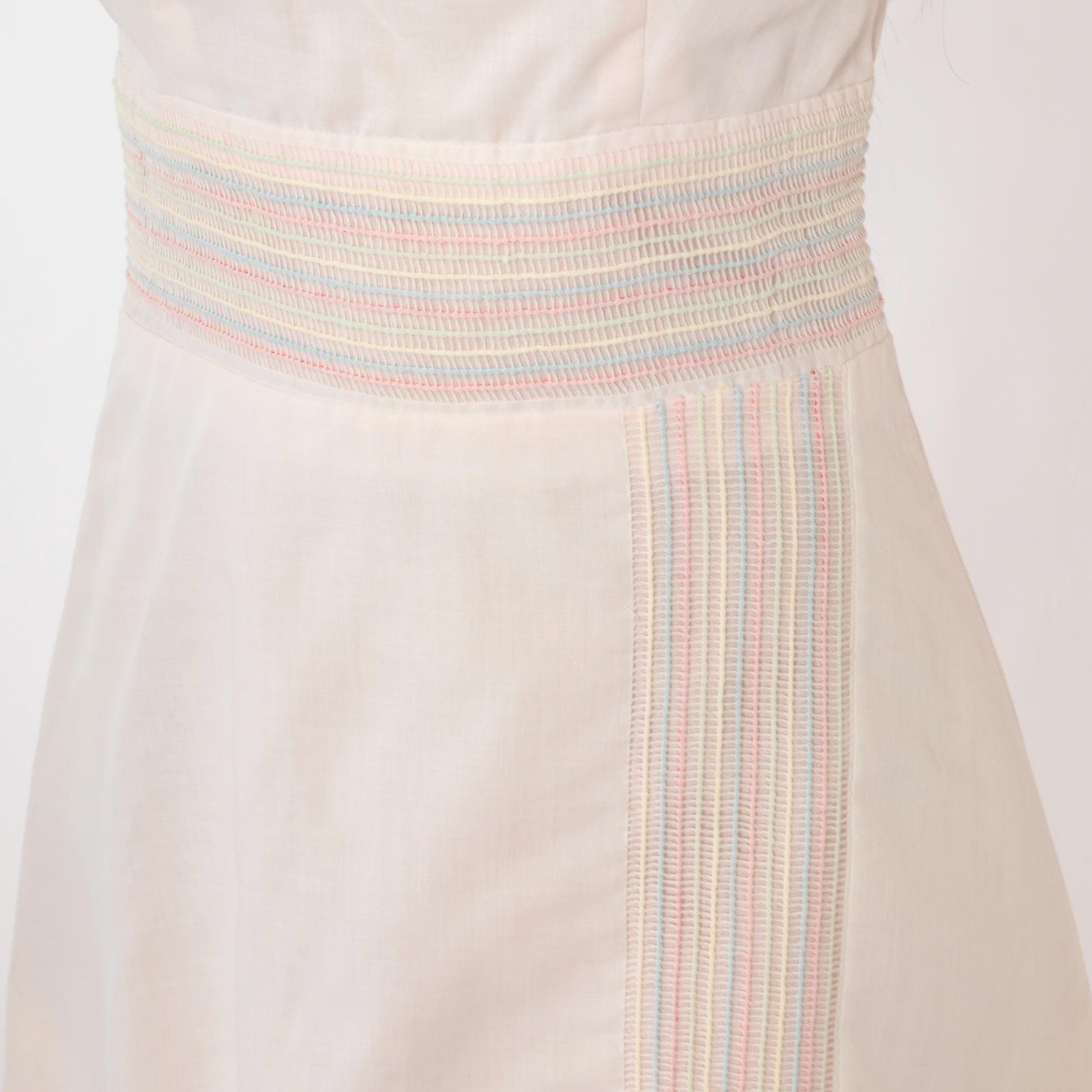 60s Mod Striped Mini Dress White Pastel High Waist Sleeveless A-Line Extra Small