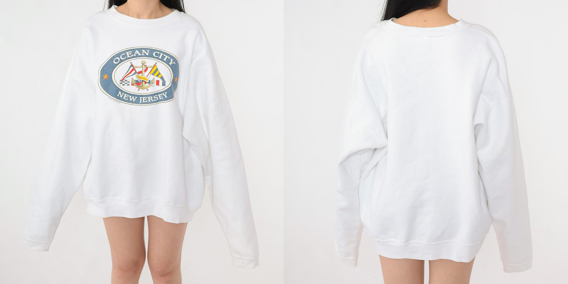 90s Ocean City New Jersey Nautical Anchor Graphic Sweatshirt White Crewneck XXL