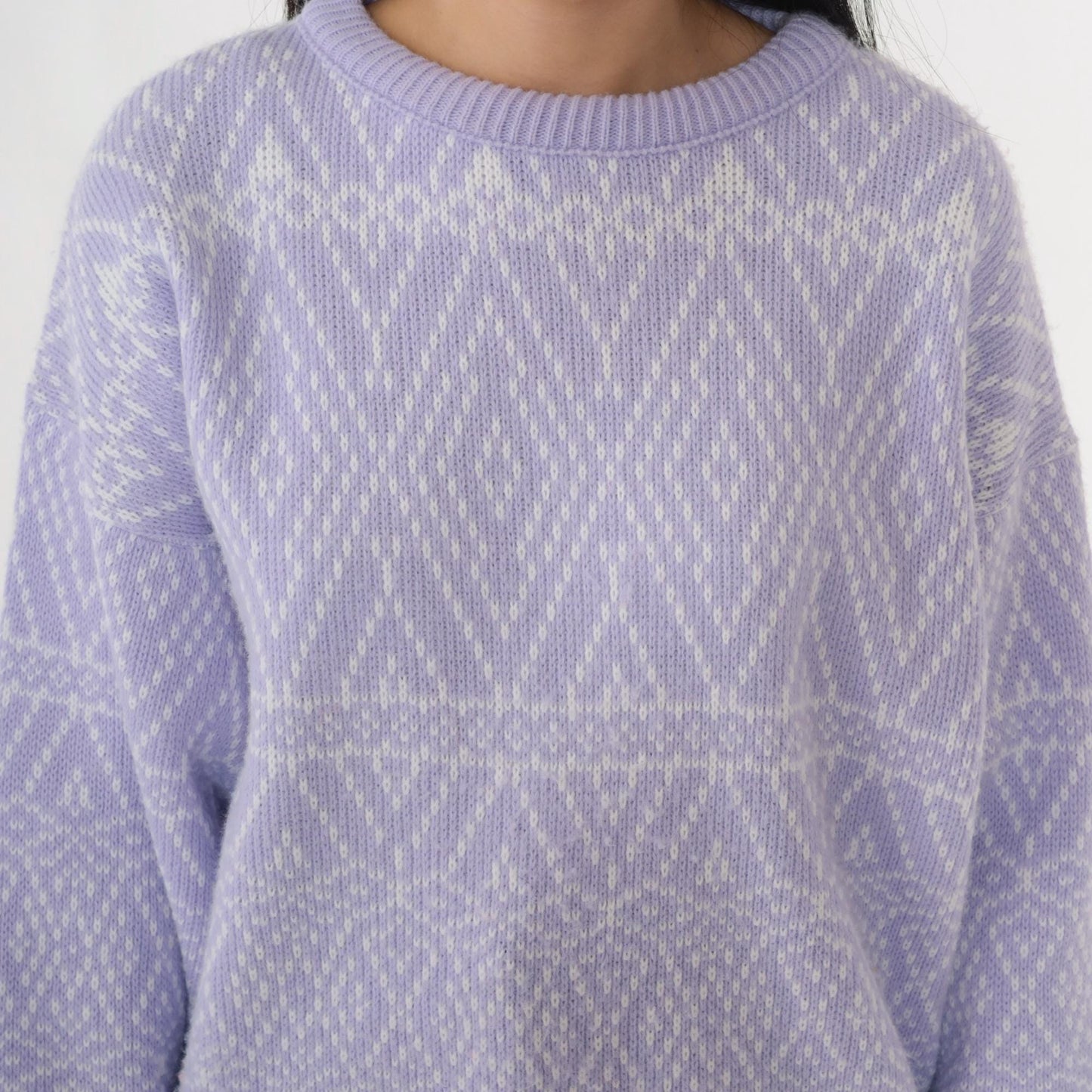 80s Lavender Diamond Geometric Knit Sweater Crewneck Pullover Medium Large
