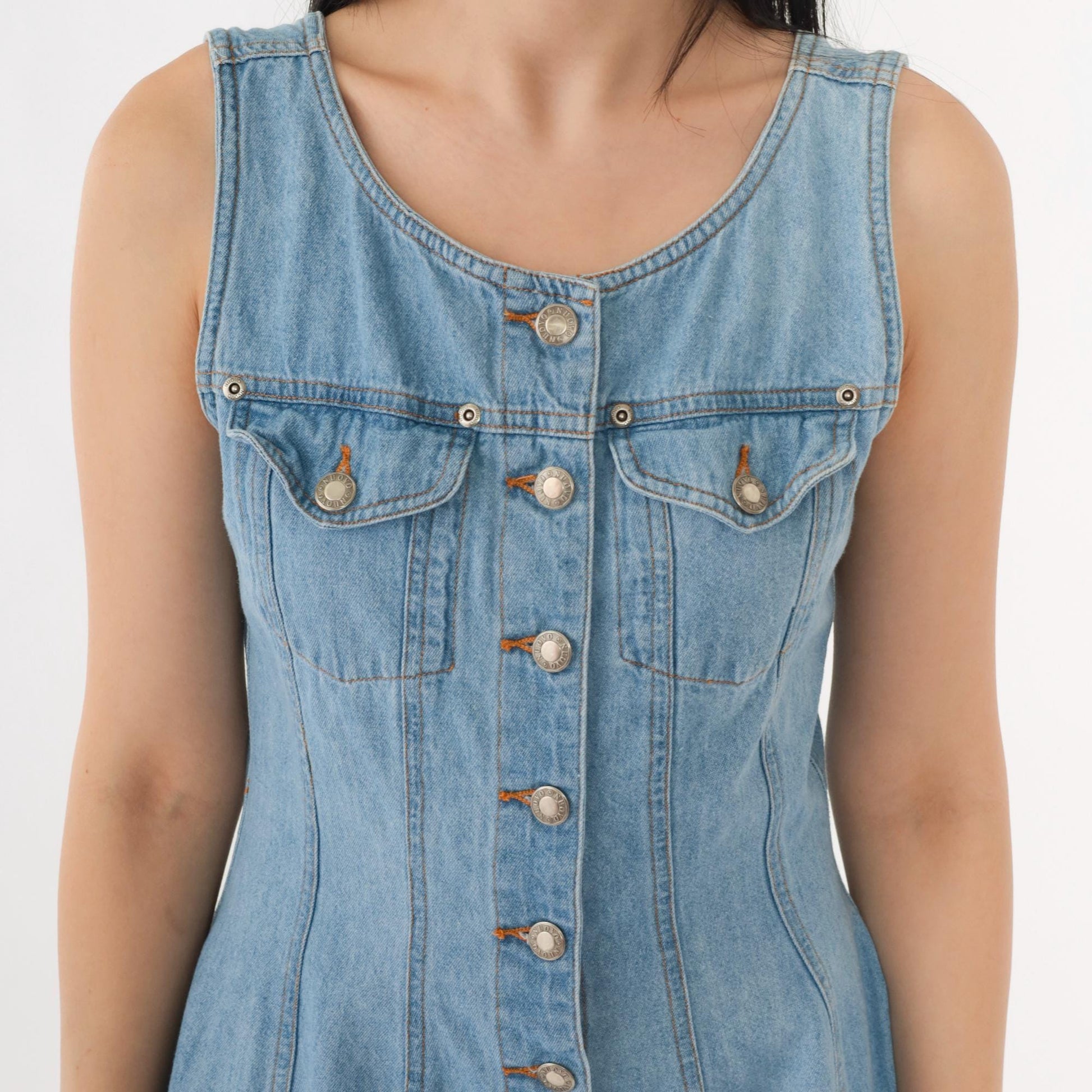 90s County Seat Denim Mini Dress Blue Button-Up Sleeveless Small S