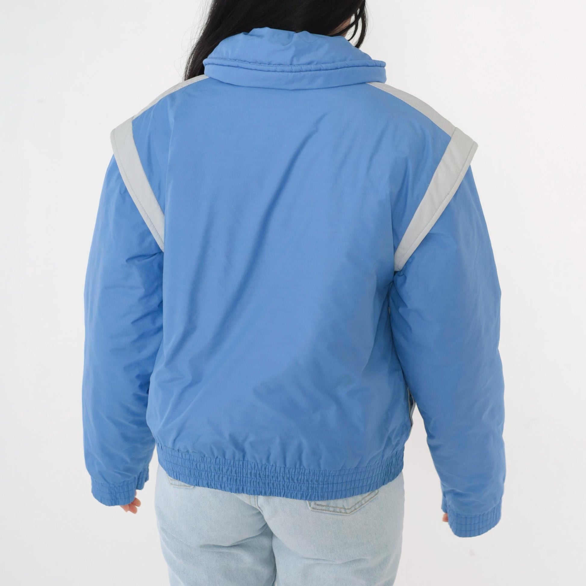 80s Prima Blue Grey Color Block Puffer Ski Jacket Zip Snap Medium M