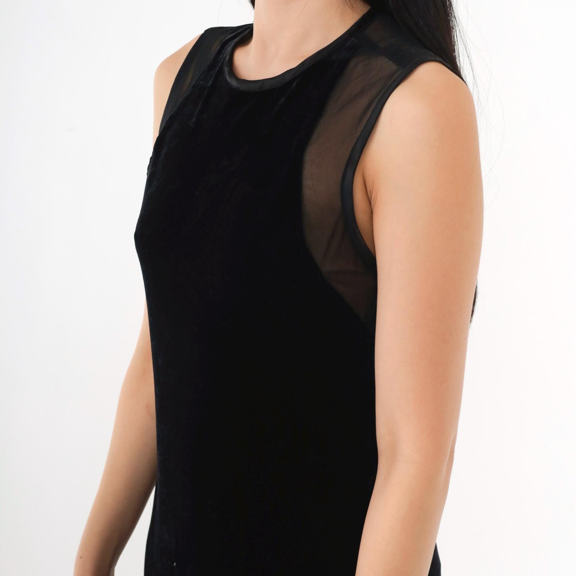 90s Jessica Howard Black Velvet Maxi Dress Sheer Mesh Back Rhinestone Small