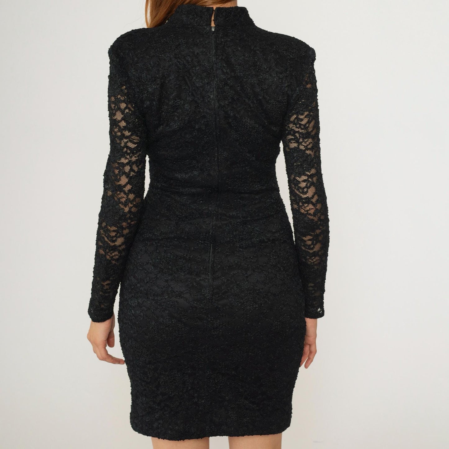 90s Betsy & Adam Black Lace Mini Dress Beaded Sequin Sweetheart Small