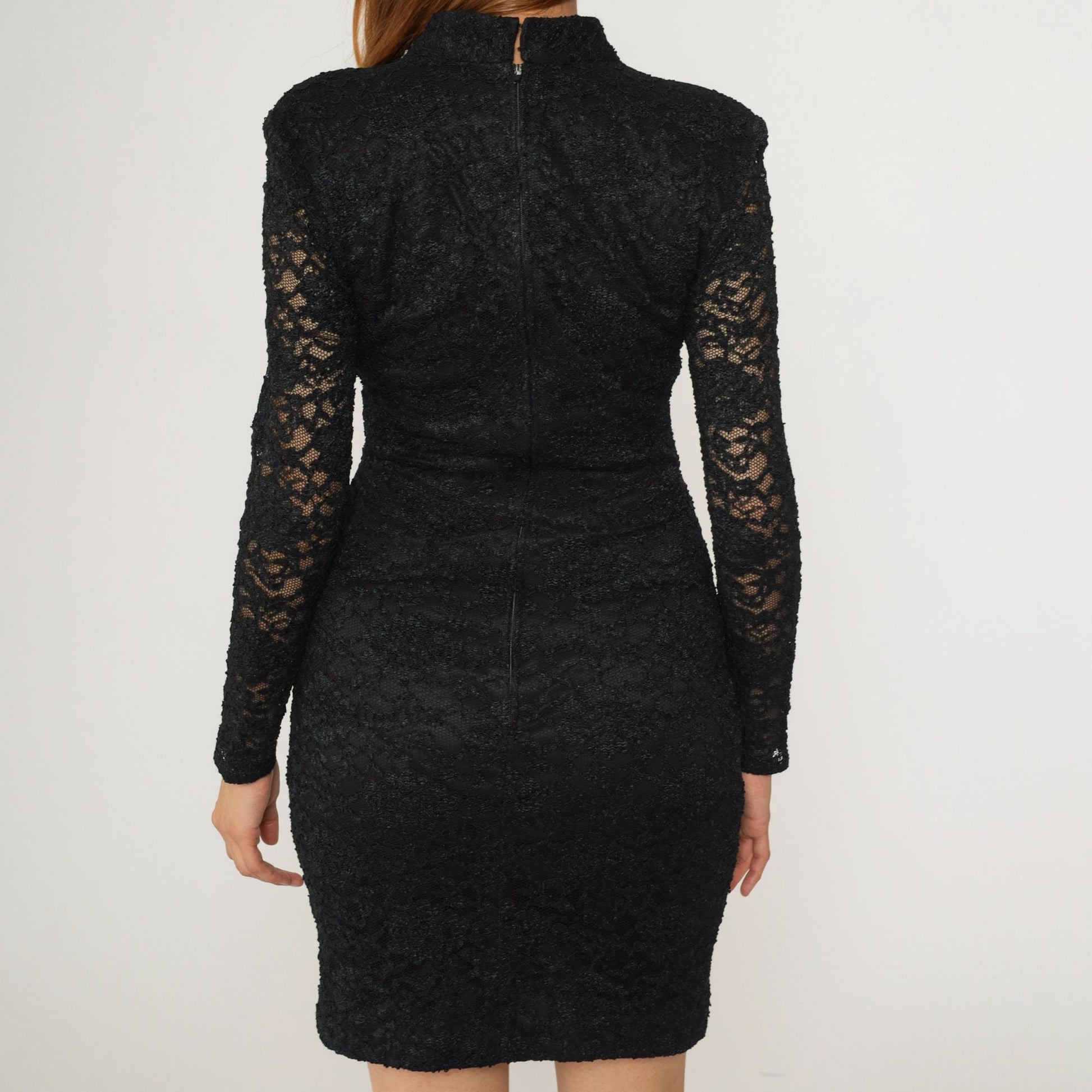 90s Betsy & Adam Black Lace Mini Dress Beaded Sequin Sweetheart Small
