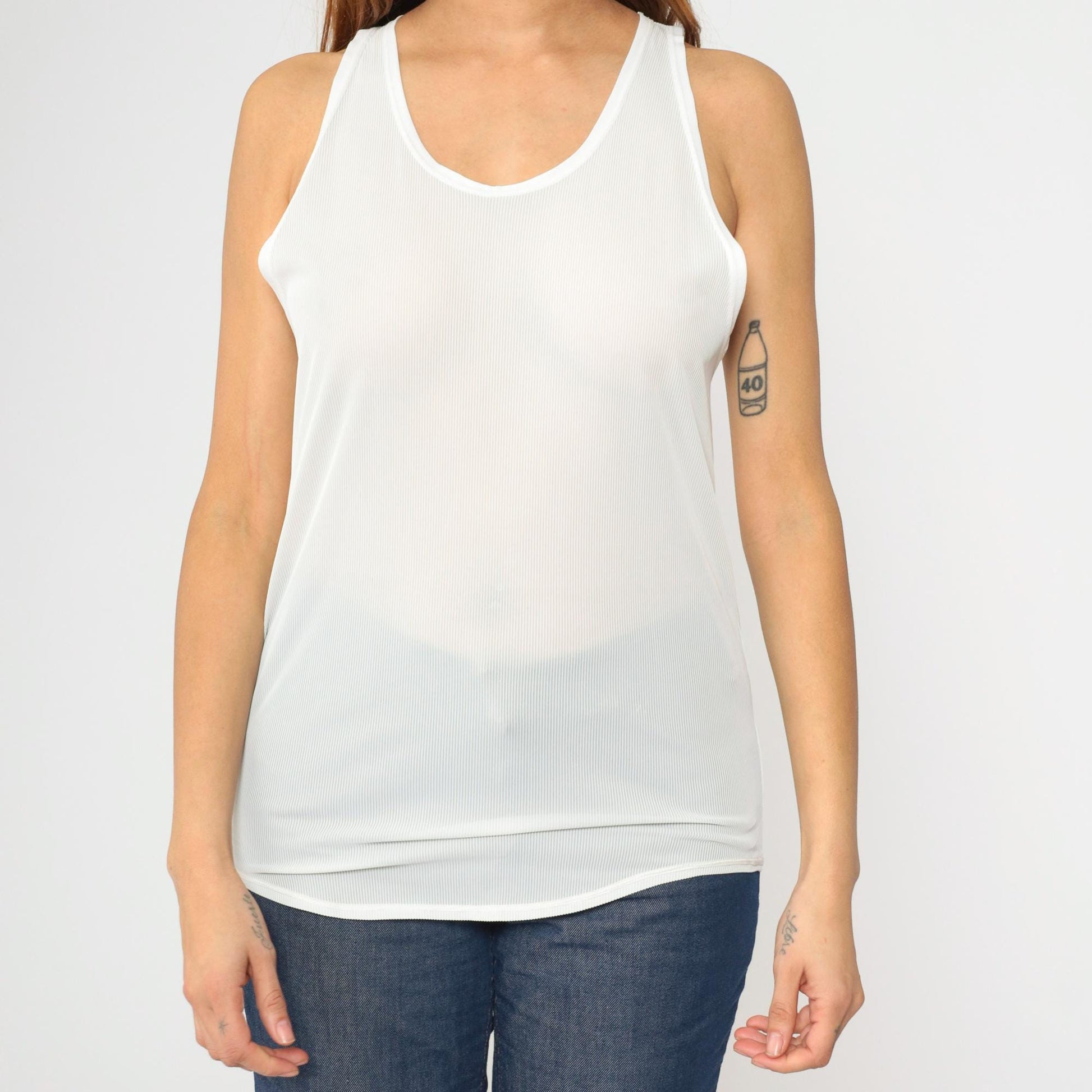 80s Jockey White Ribbed Tank Top Sleeveless Undershirt Medium