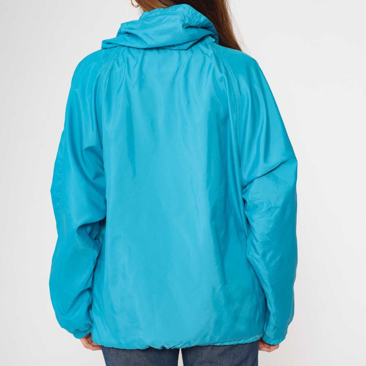 80s Obermeyer Anorak Ski Jacket Blue Nylon Hooded Pullover Large