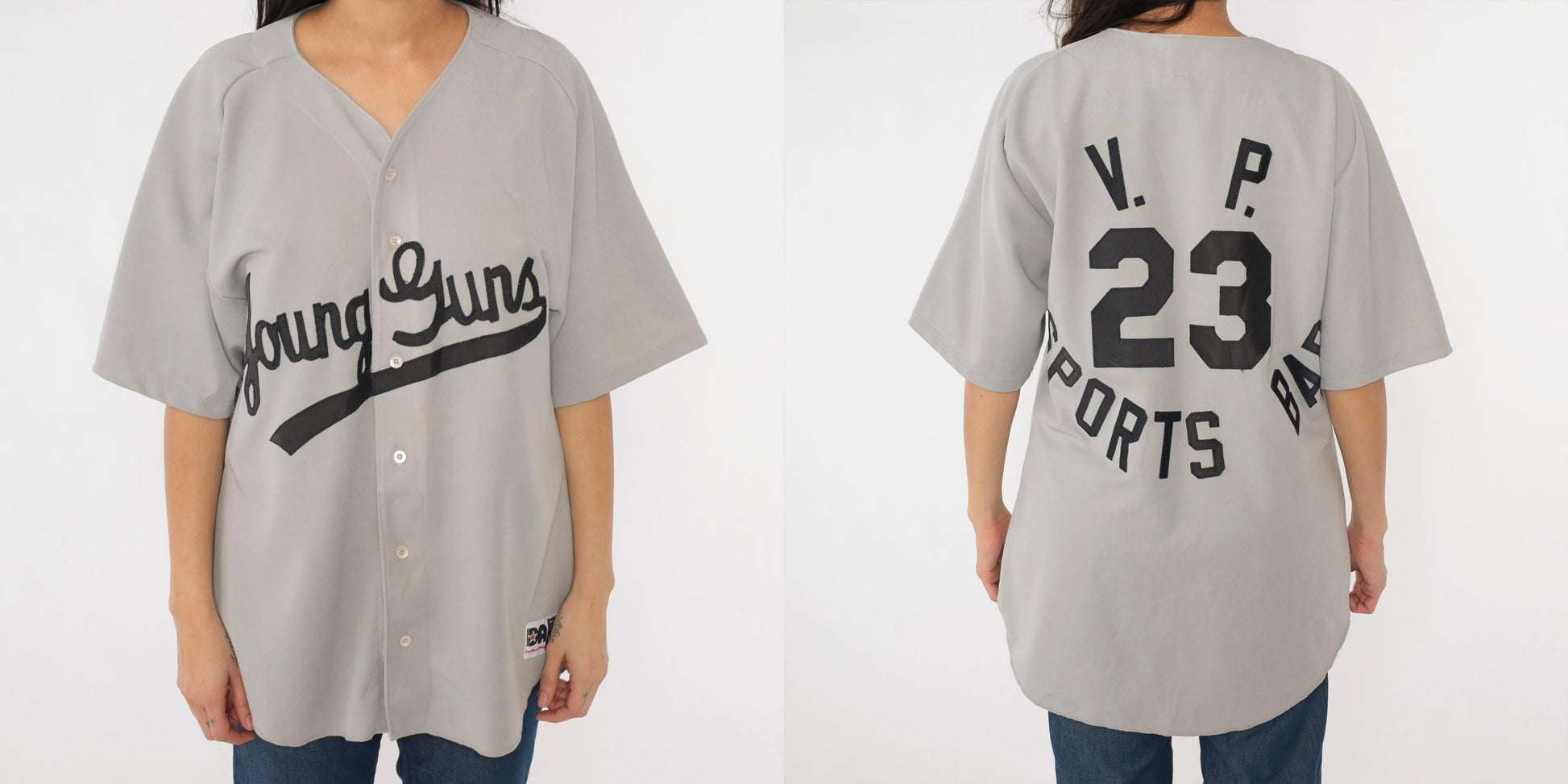 90s Young Guns Baseball Jersey Don Alleson Athletic Grey Button Up Large