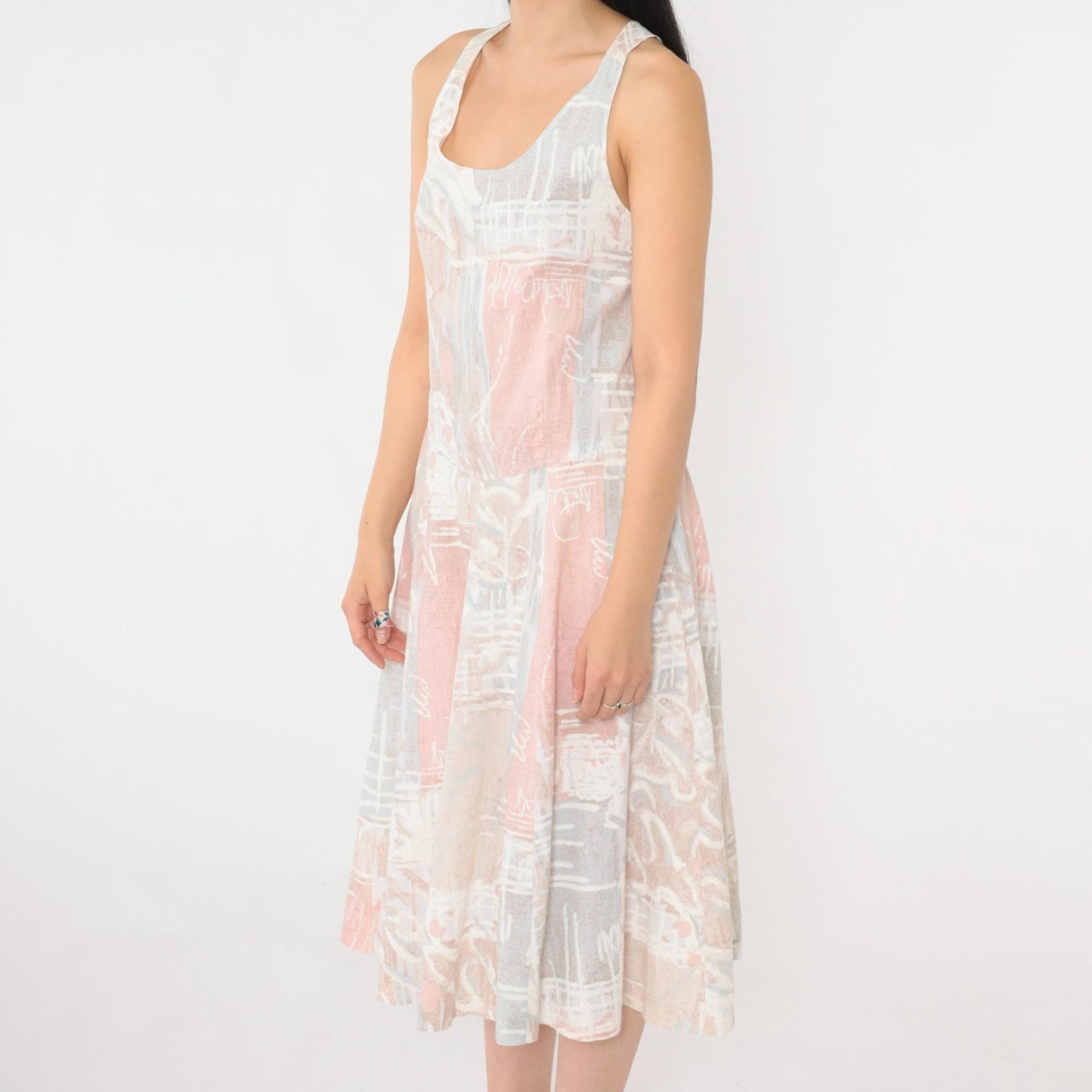 80s Pastel Abstract Print Midi Sundress Criss-Cross Tank Strap Small