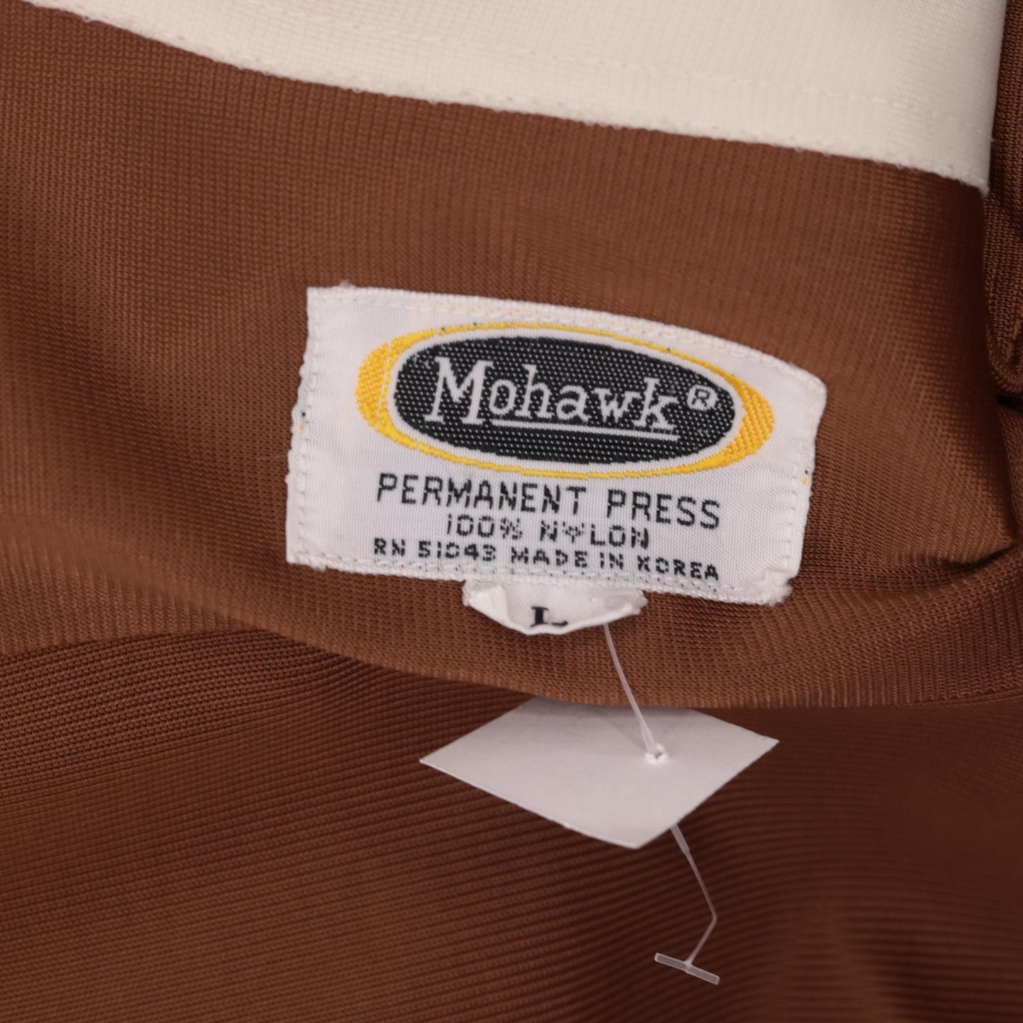 70s Mohawk Brown Dagger Collar Shirt Topstitch Long Sleeve Large